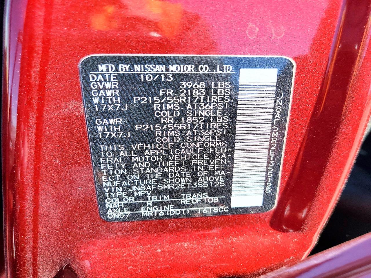 2014 Nissan Juke Sv Red vin: JN8AF5MR2ET355125