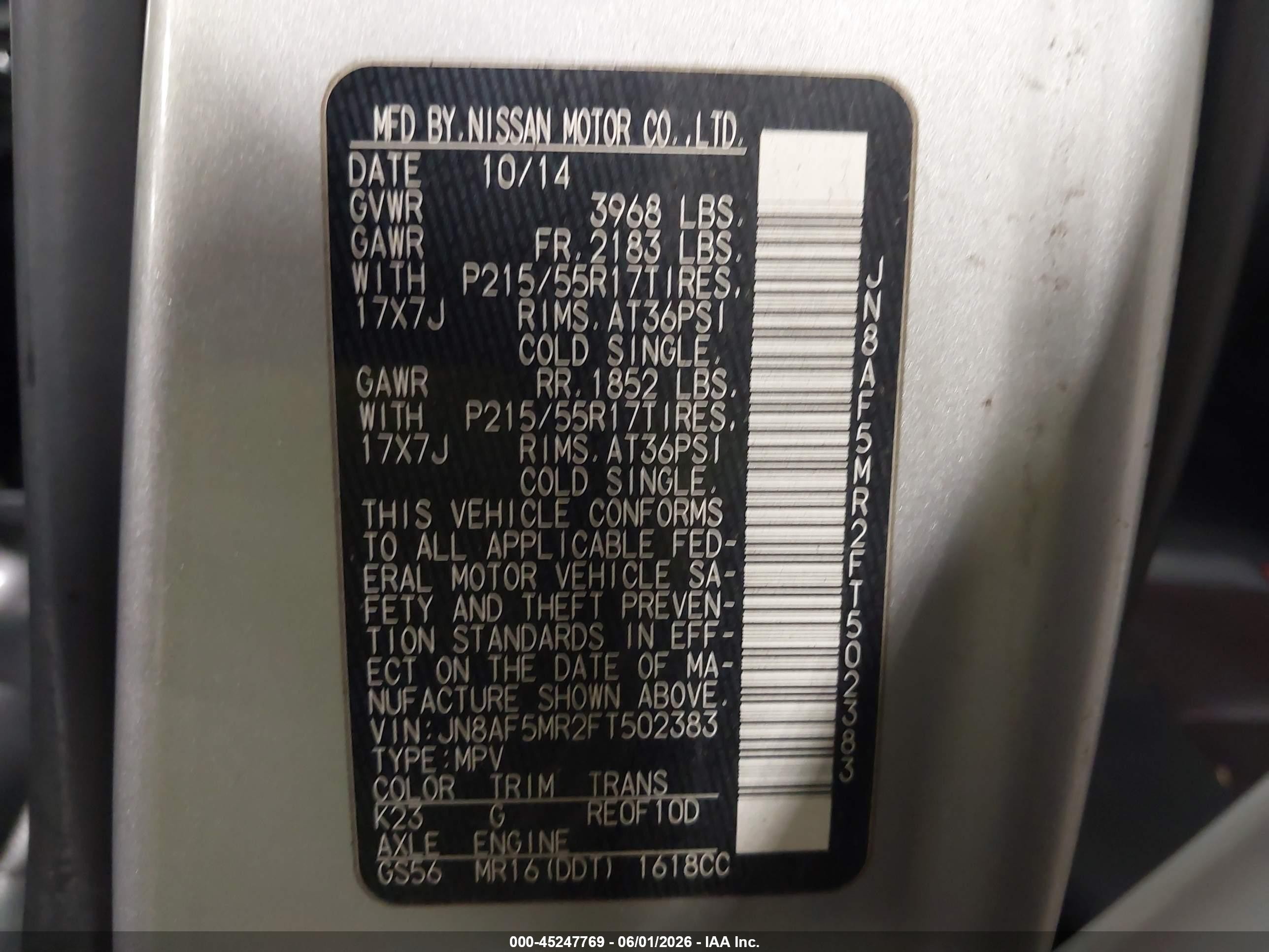 2015 Nissan Juke Sl Silver vin: JN8AF5MR2FT502383