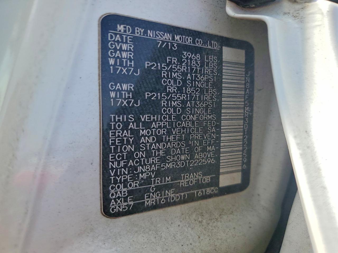 2013 Nissan Juke S White vin: JN8AF5MR3DT222596