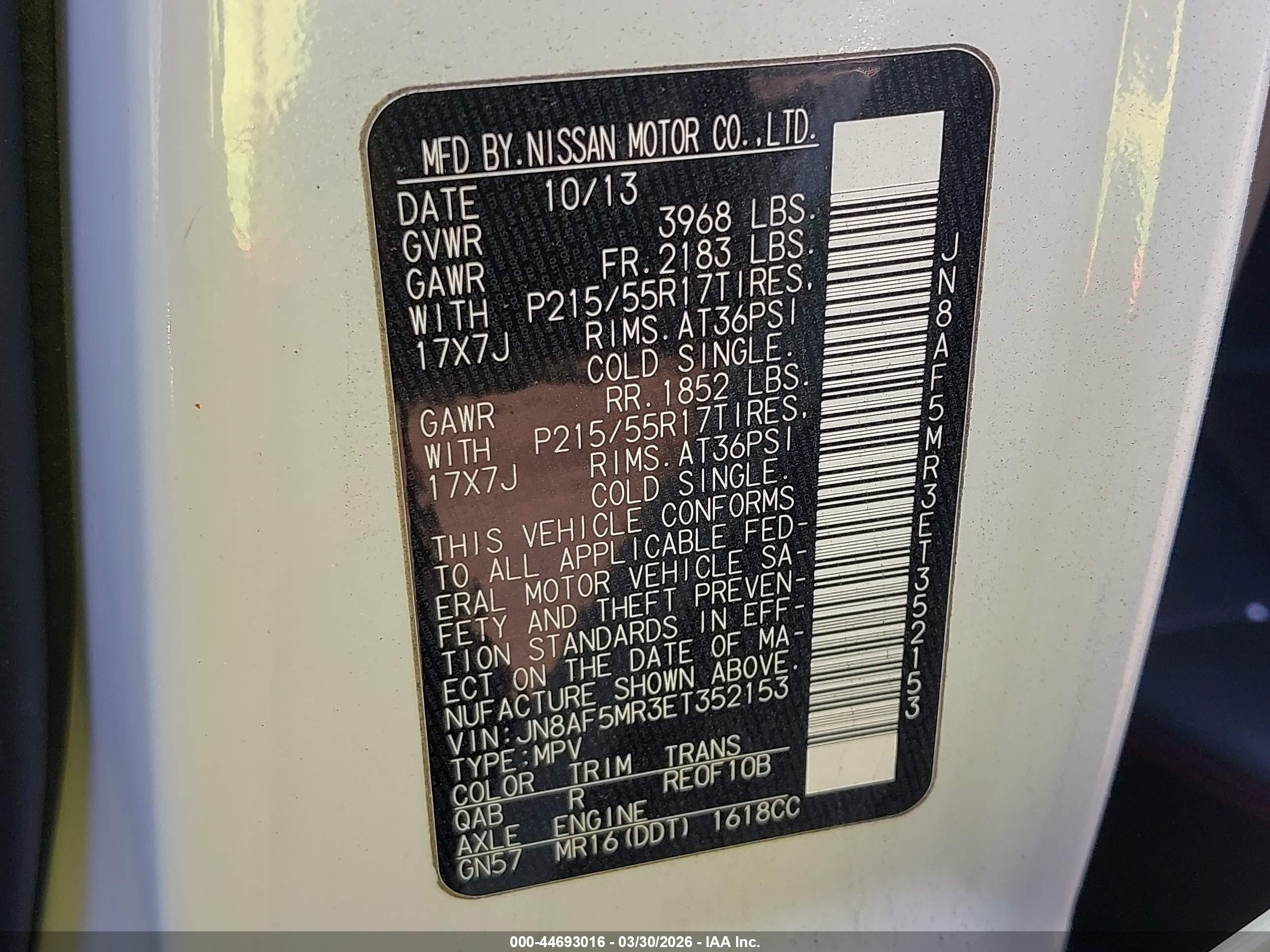 2014 Nissan Juke Sl White vin: JN8AF5MR3ET352153