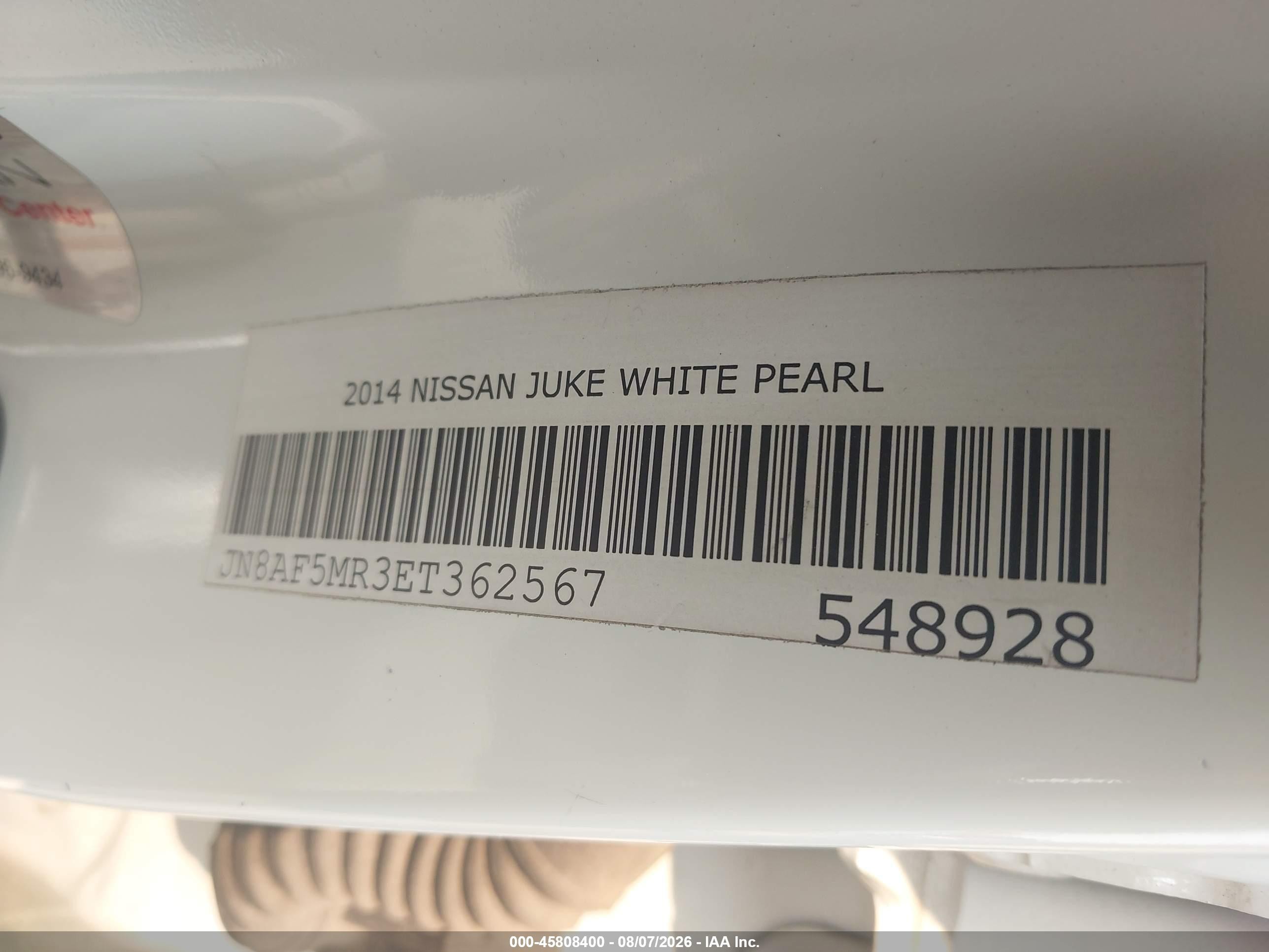 2014 Nissan Juke Nismo White vin: JN8AF5MR3ET362567