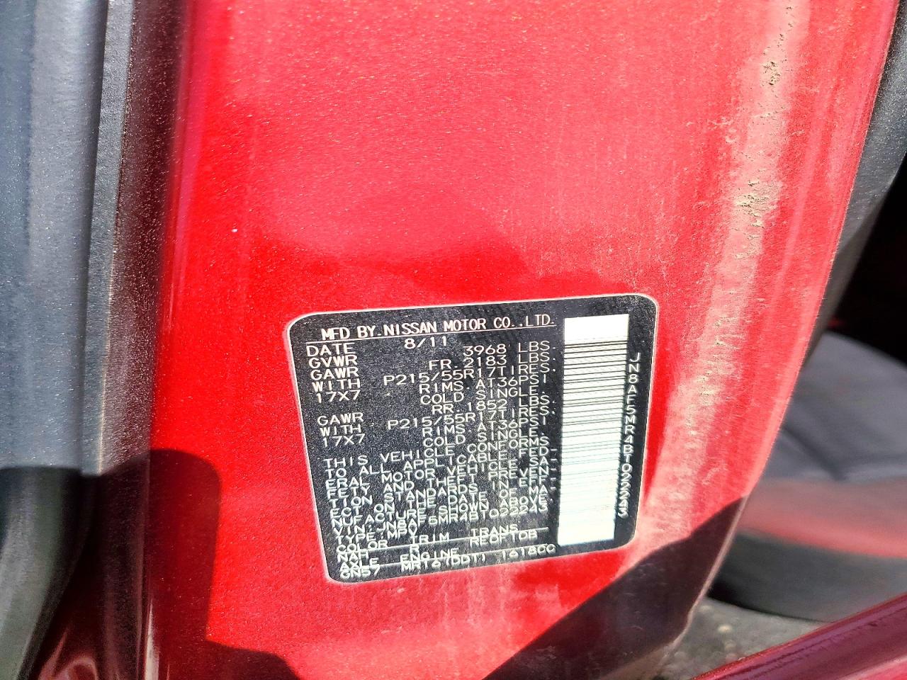 2011 Nissan Juke S Red vin: JN8AF5MR4BT022243