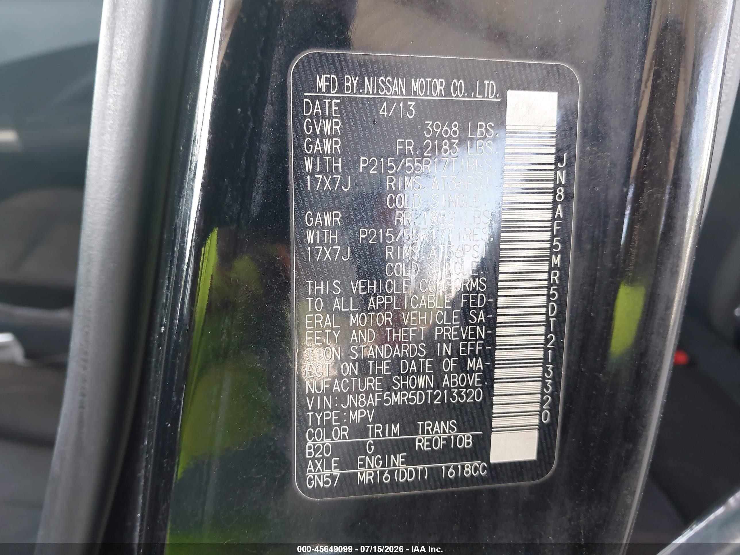2013 Nissan Juke Sv Black vin: JN8AF5MR5DT213320