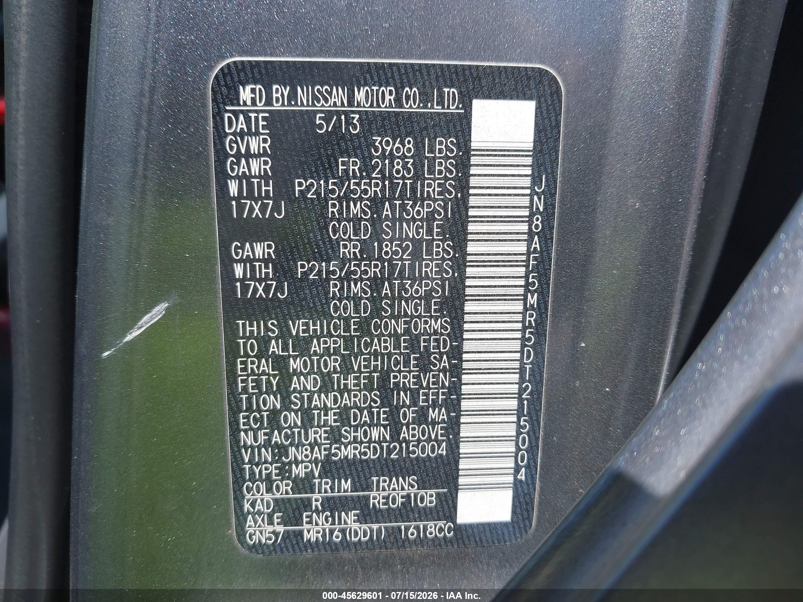 2013 Nissan Juke Sv Gray vin: JN8AF5MR5DT215004