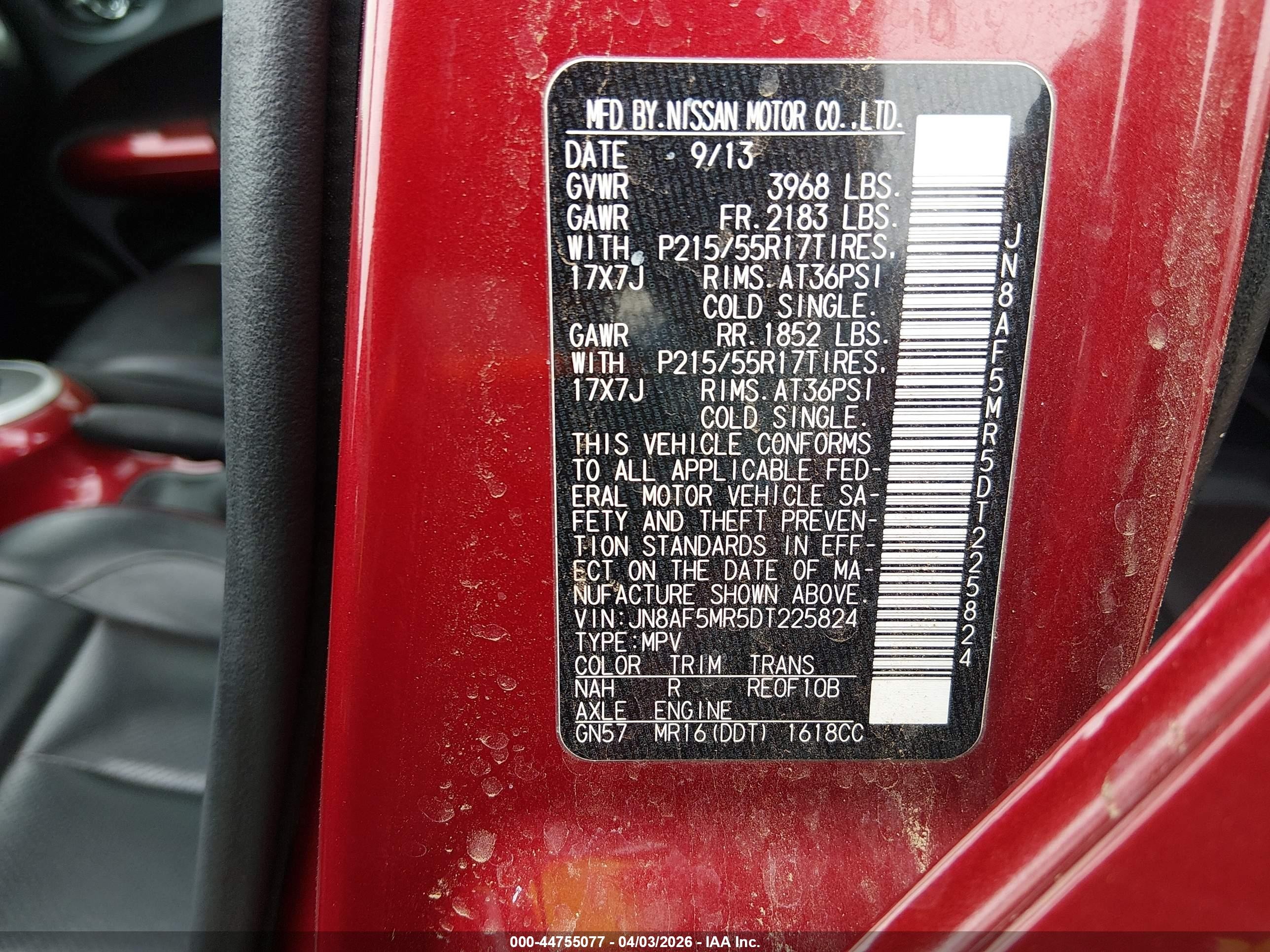 2013 Nissan Juke Sl Red vin: JN8AF5MR5DT225824