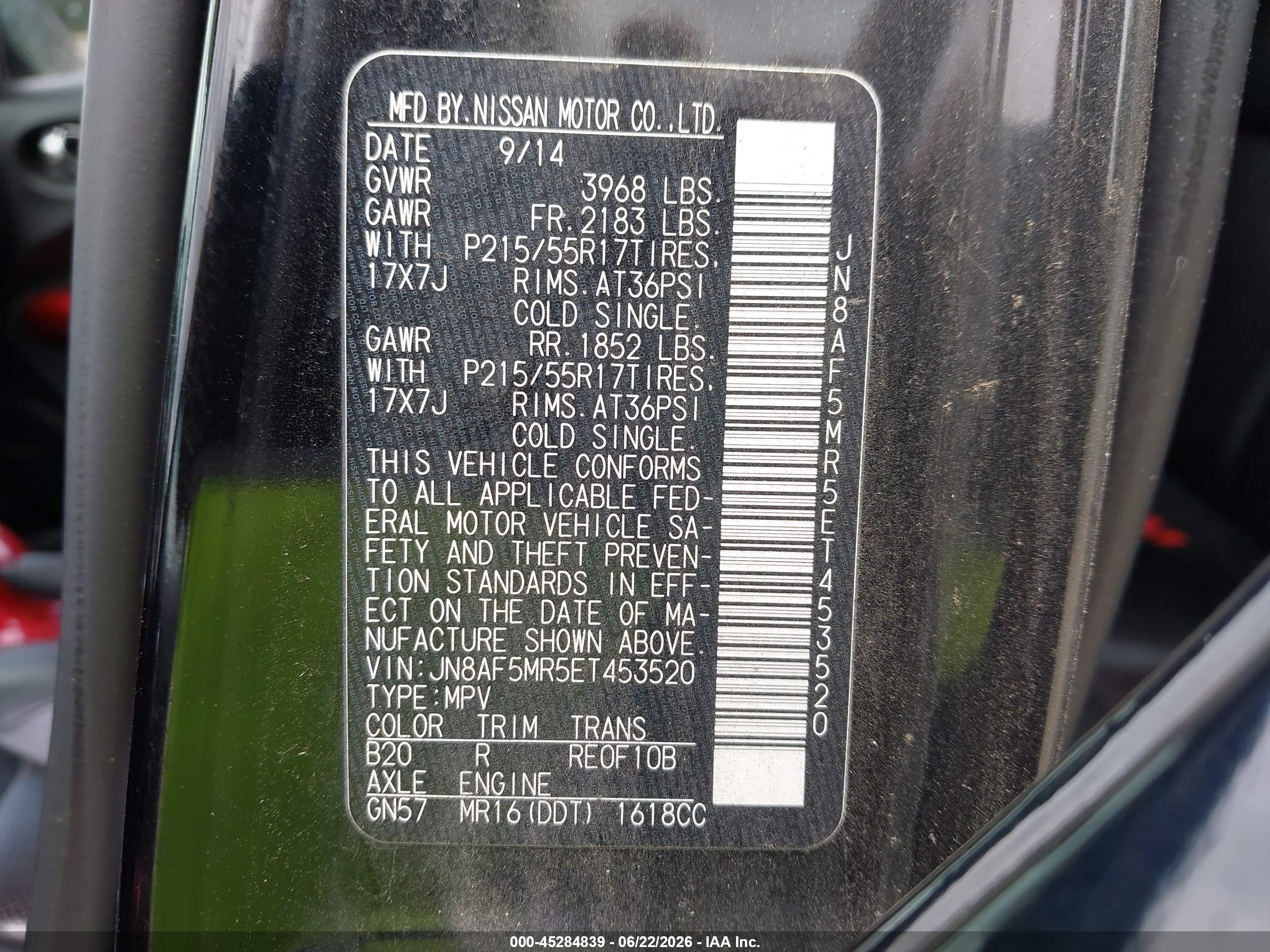 2014 Nissan Juke Sl Черный vin: JN8AF5MR5ET453520