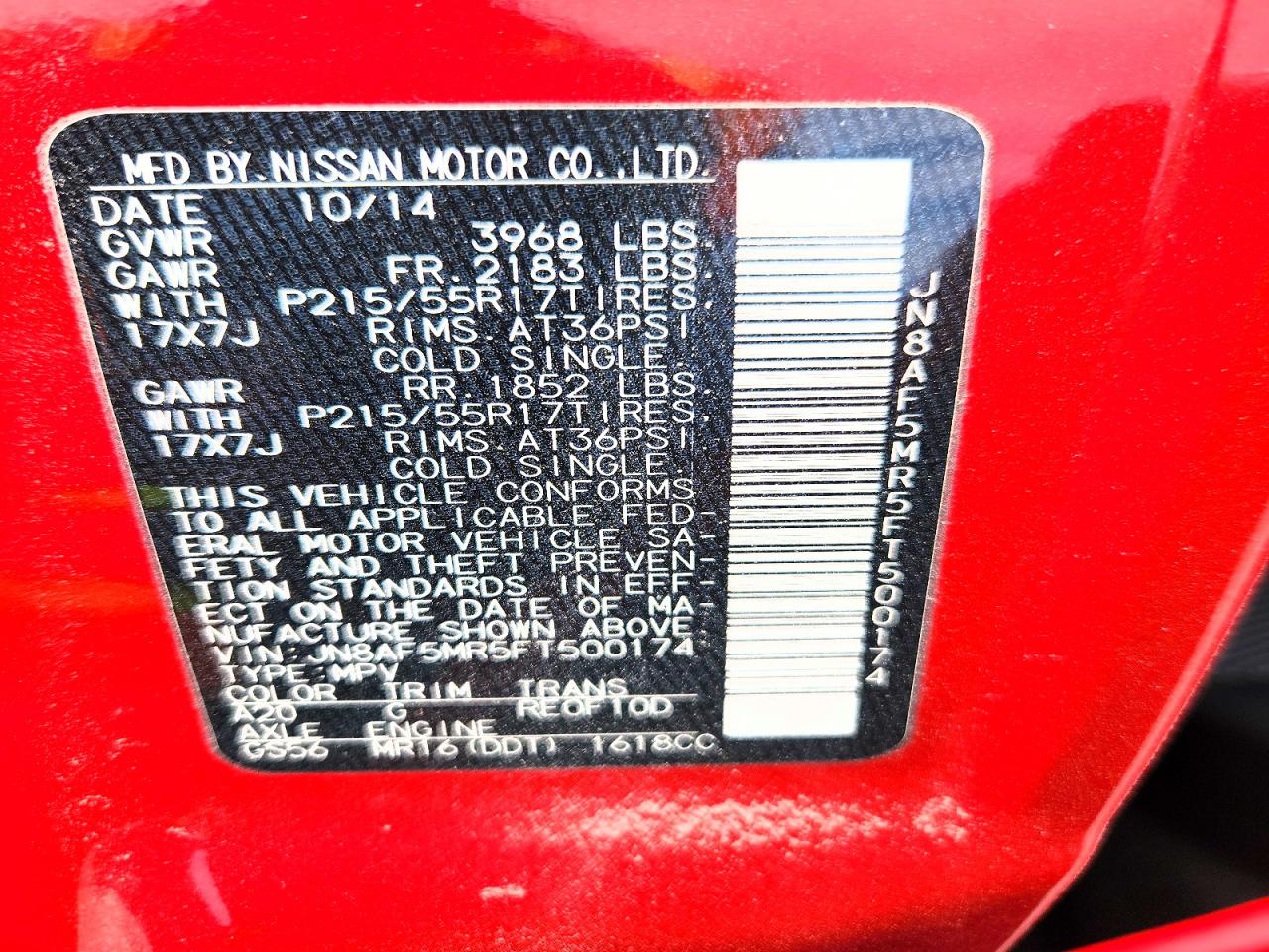 2015 Nissan Juke S Red vin: JN8AF5MR5FT500174