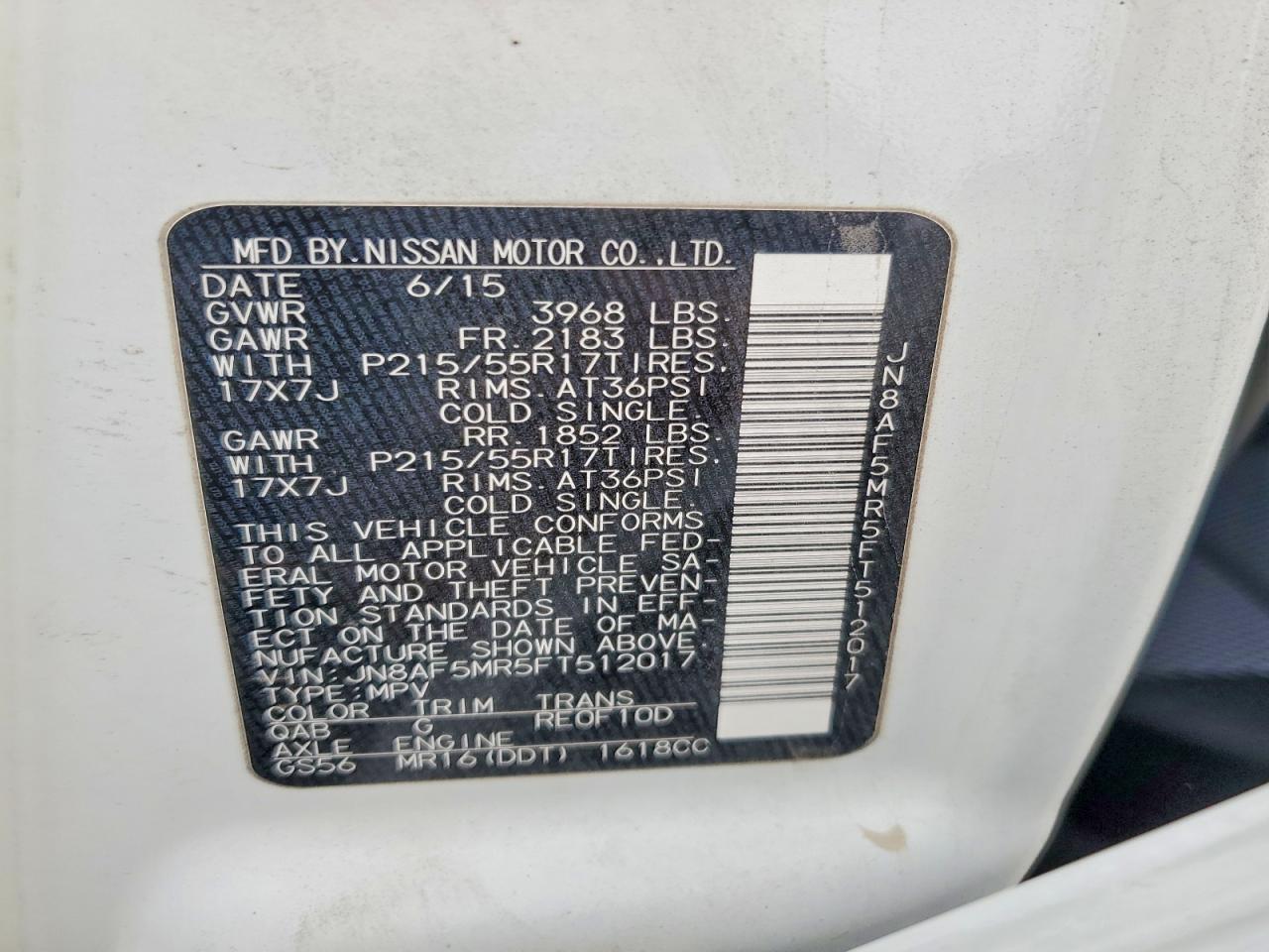 2015 Nissan Juke S White vin: JN8AF5MR5FT512017