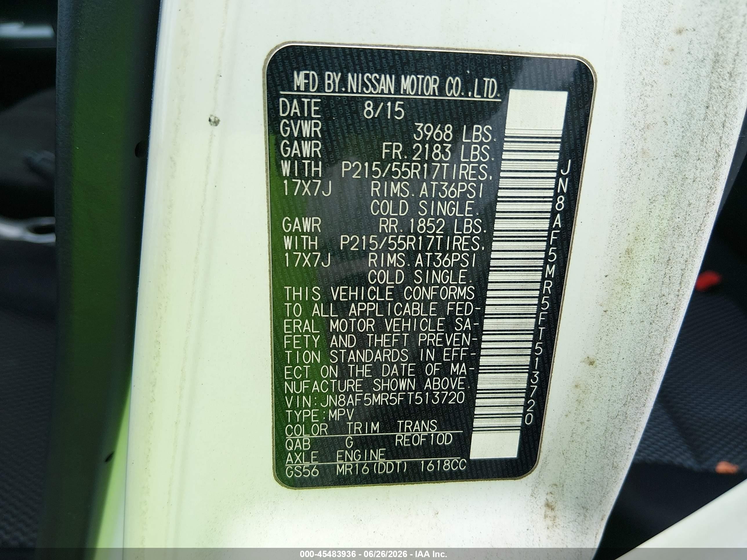 2015 Nissan Juke S White vin: JN8AF5MR5FT513720