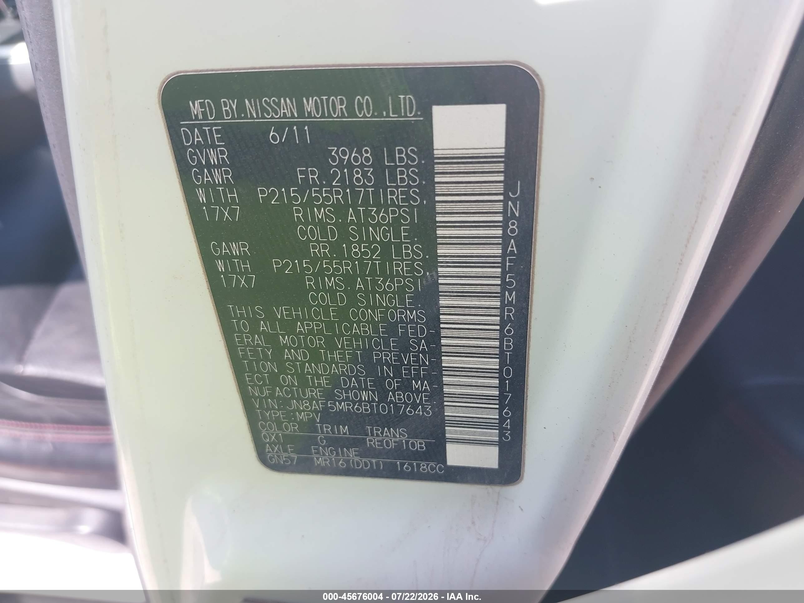 2011 Nissan Juke Sl White vin: JN8AF5MR6BT017643