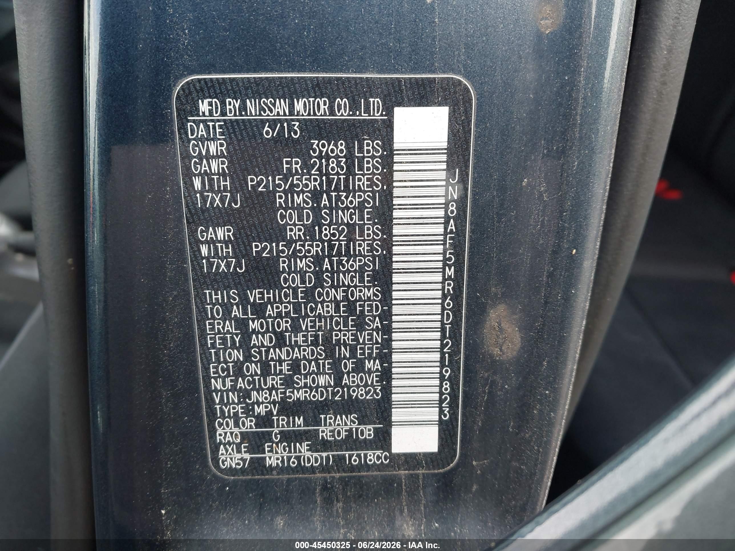 2013 Nissan Juke Sv Turquoise vin: JN8AF5MR6DT219823