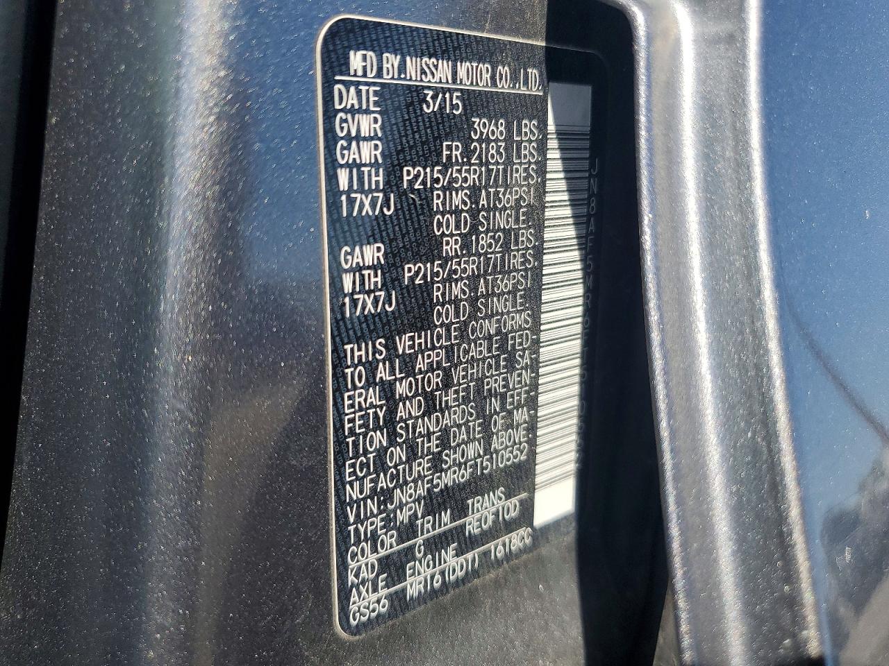 2015 Nissan Juke Sv Gray vin: JN8AF5MR6FT510552
