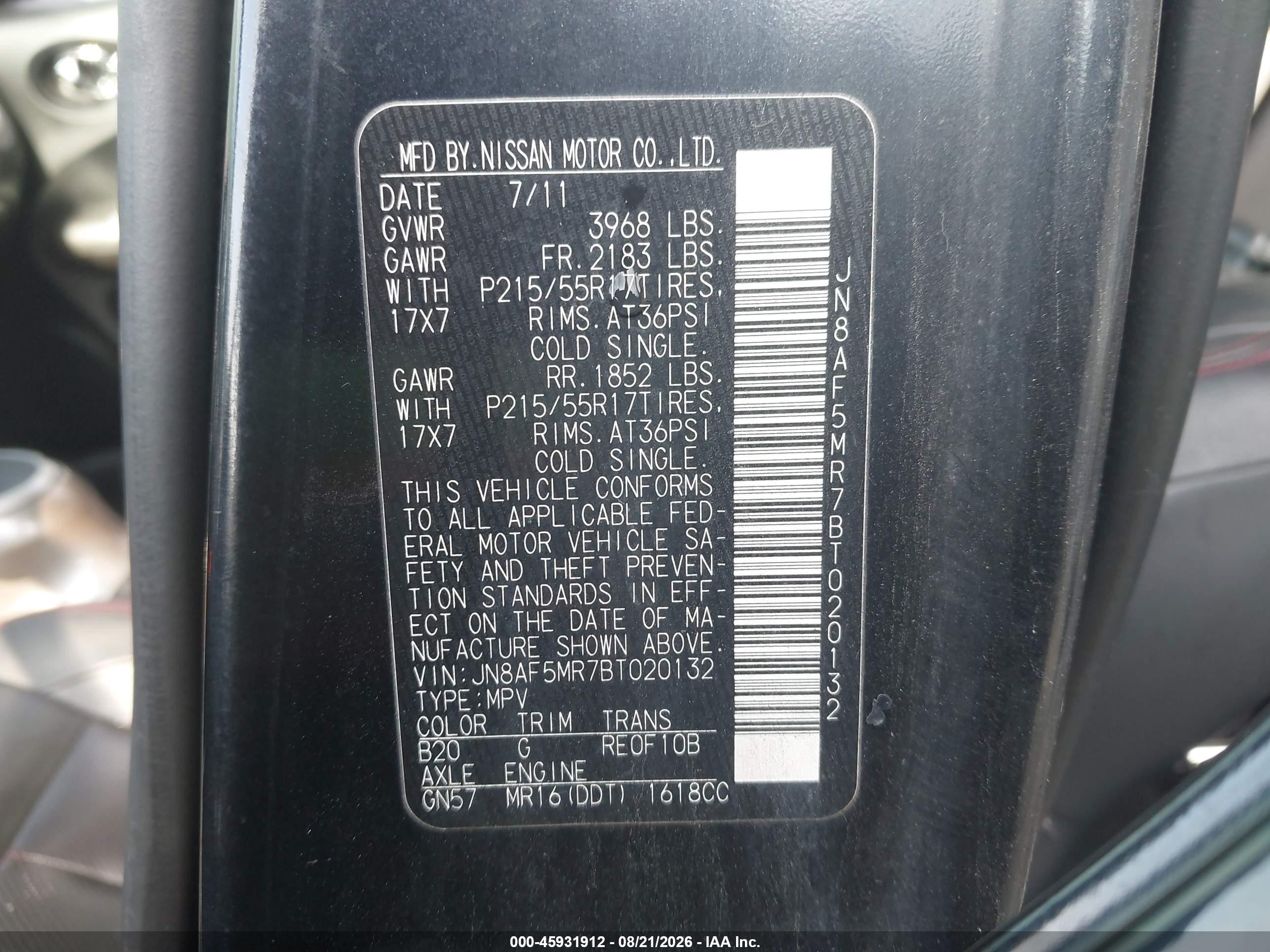 2011 Nissan Juke Sl Black vin: JN8AF5MR7BT020132