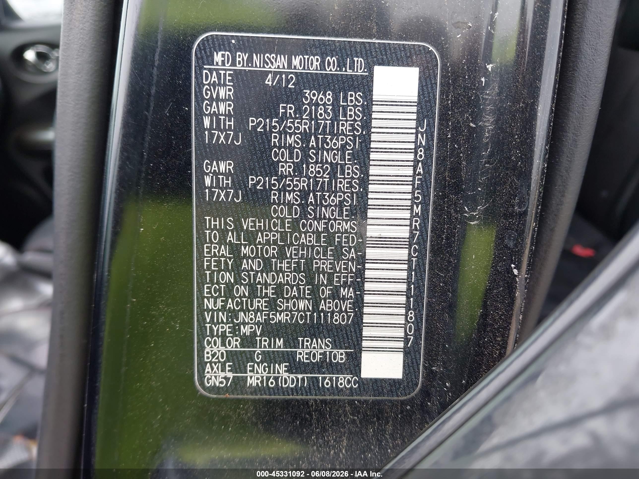 2012 Nissan Juke Sl Black vin: JN8AF5MR7CT111807