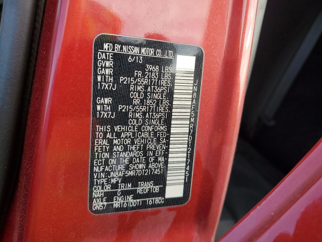 2013 Nissan Juke S Красный vin: JN8AF5MR7DT217451