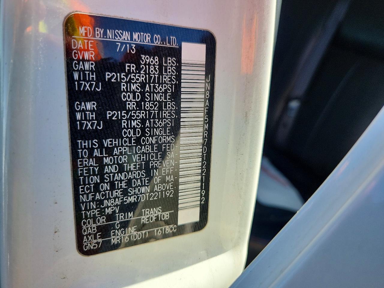 2013 Nissan Juke S White vin: JN8AF5MR7DT221192