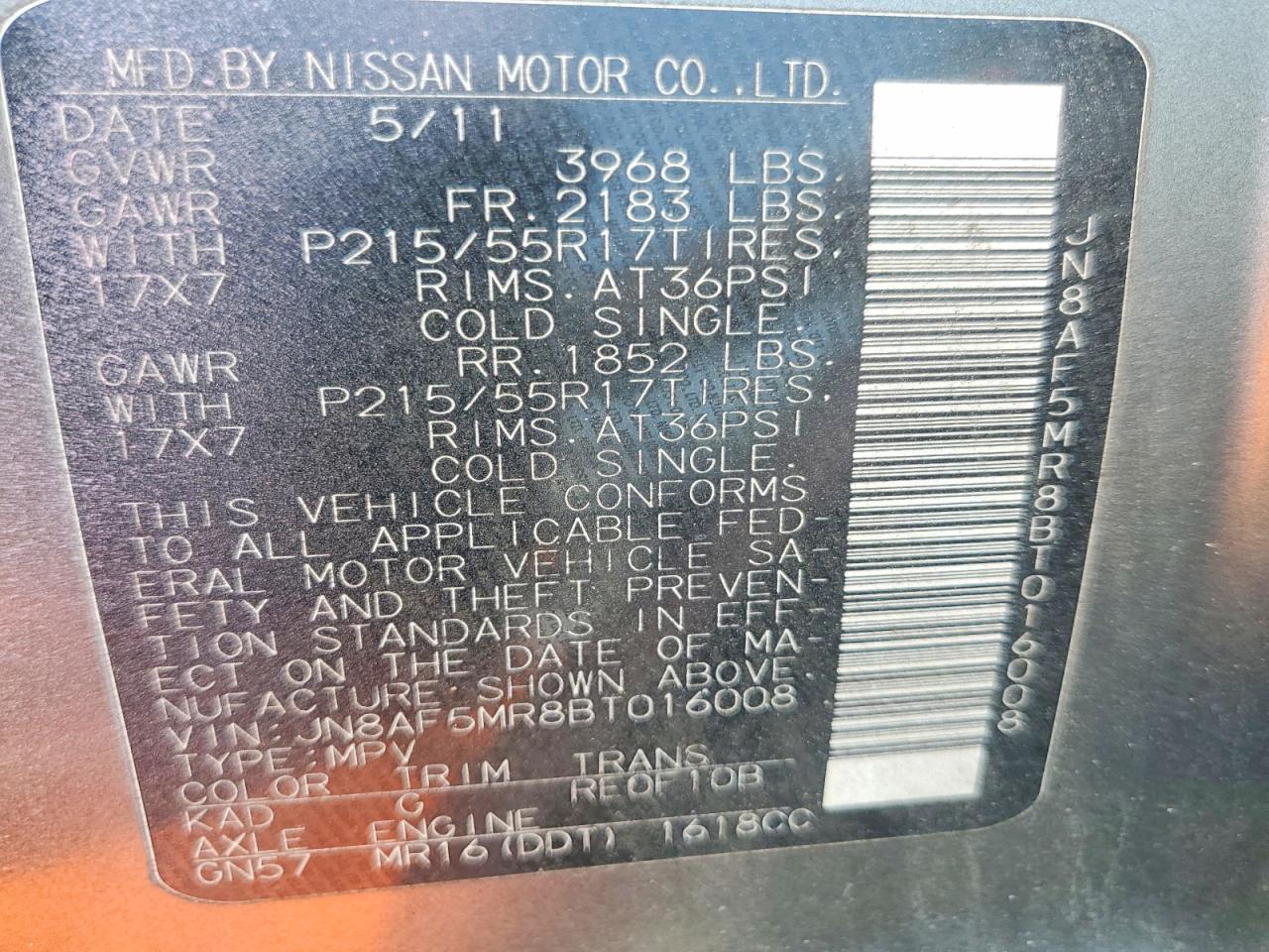 2011 Nissan Juke S Gray vin: JN8AF5MR8BT016008