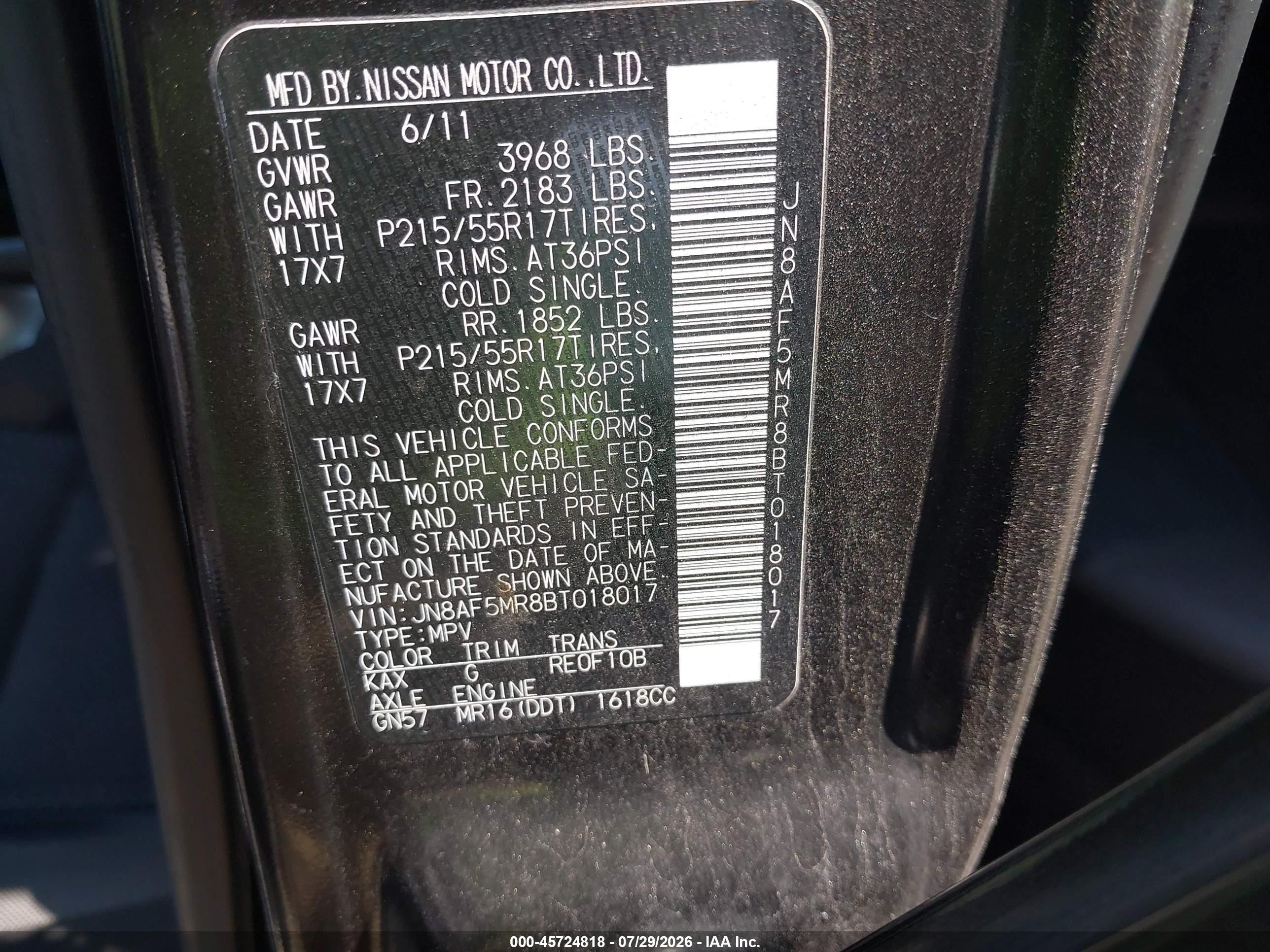 2011 Nissan Juke Sv Gray vin: JN8AF5MR8BT018017