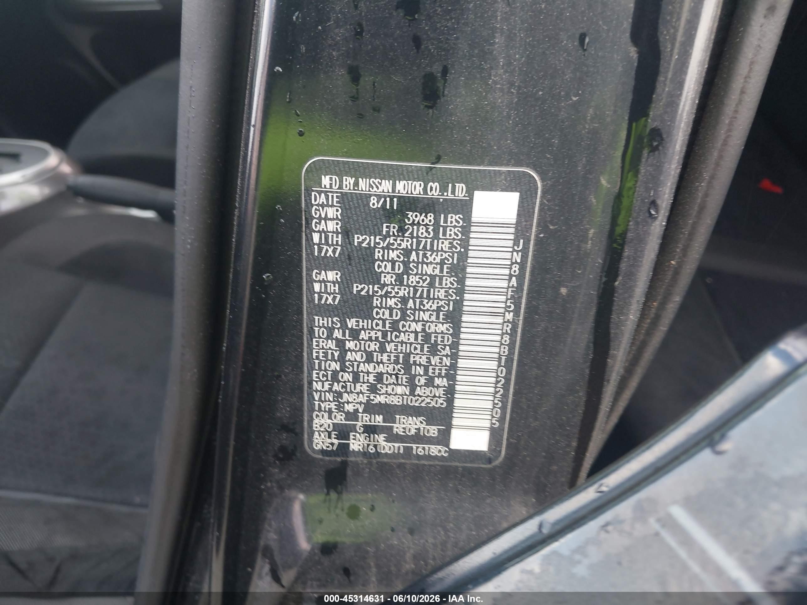 2011 Nissan Juke Sv Black vin: JN8AF5MR8BT022505