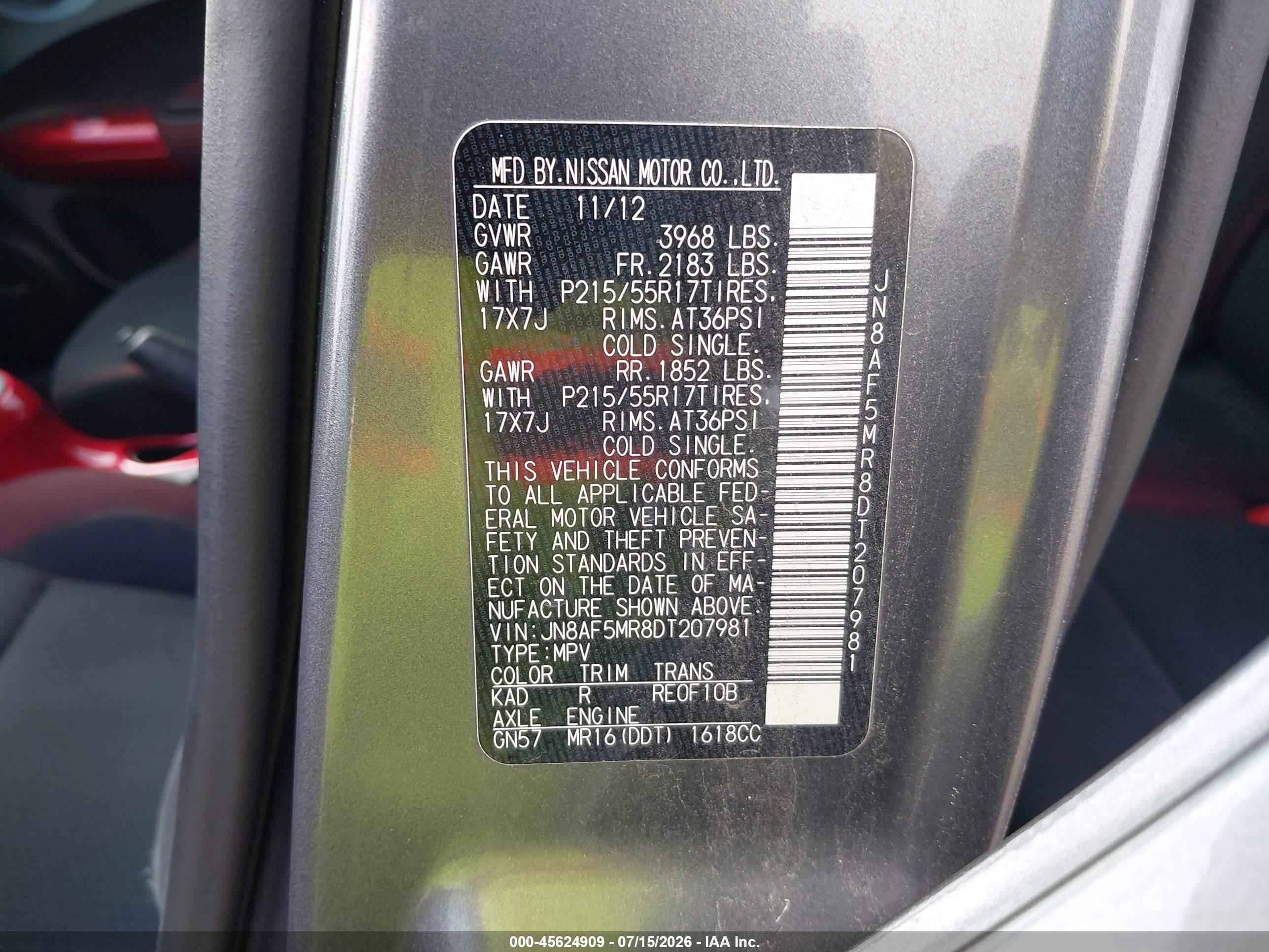 2013 Nissan Juke Sv Gray vin: JN8AF5MR8DT207981