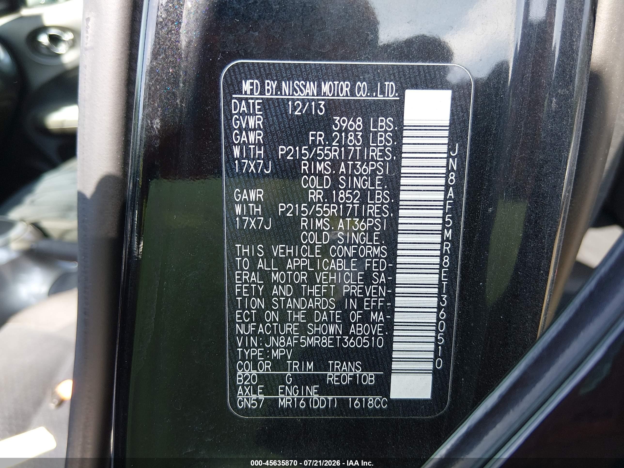 2014 Nissan Juke Sv Black vin: JN8AF5MR8ET360510