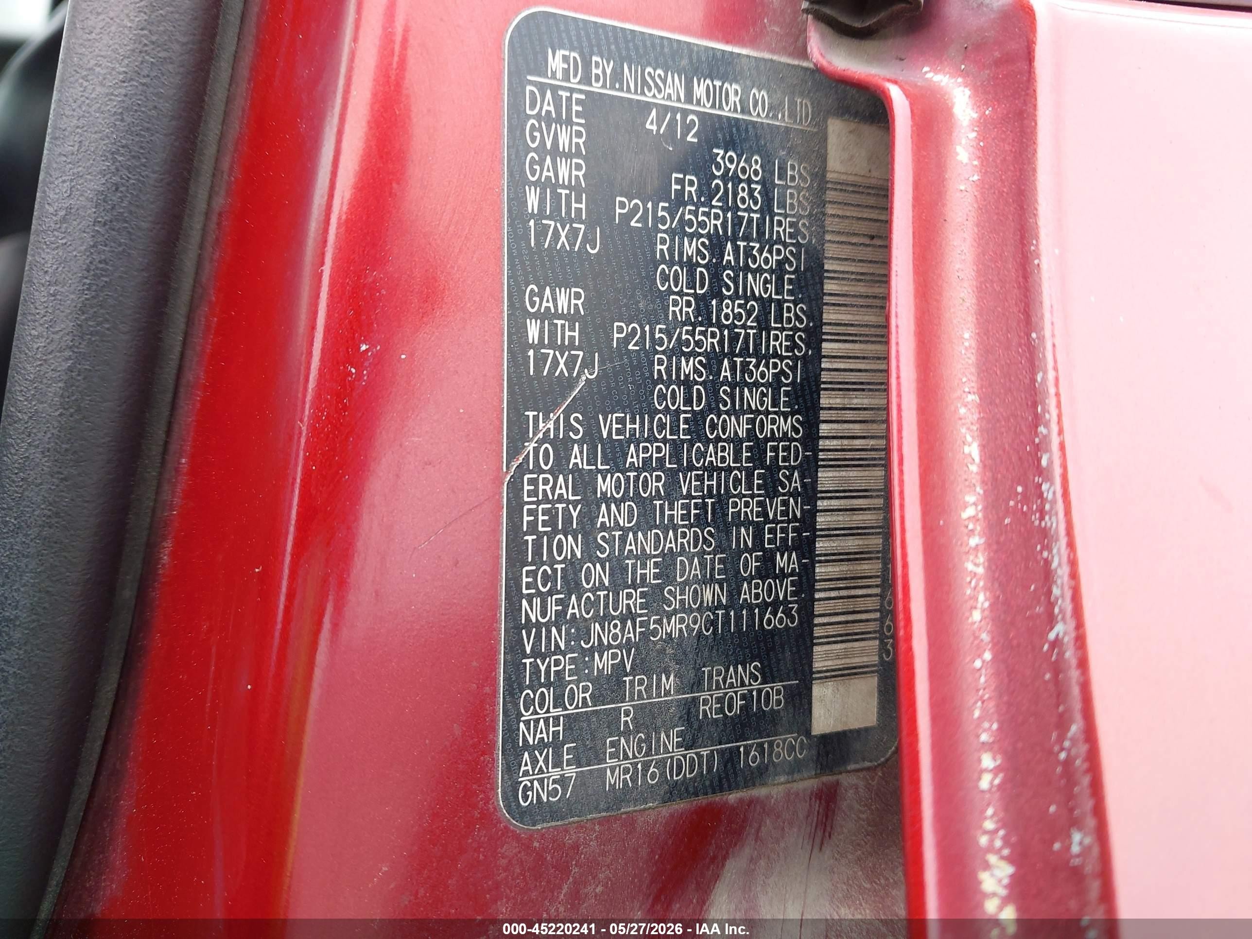 2012 Nissan Juke Sl Red vin: JN8AF5MR9CT111663