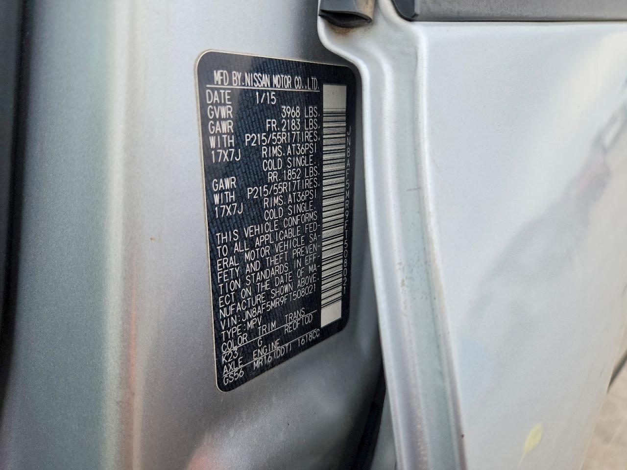 2015 Nissan Juke Sv Silver vin: JN8AF5MR9FT508021