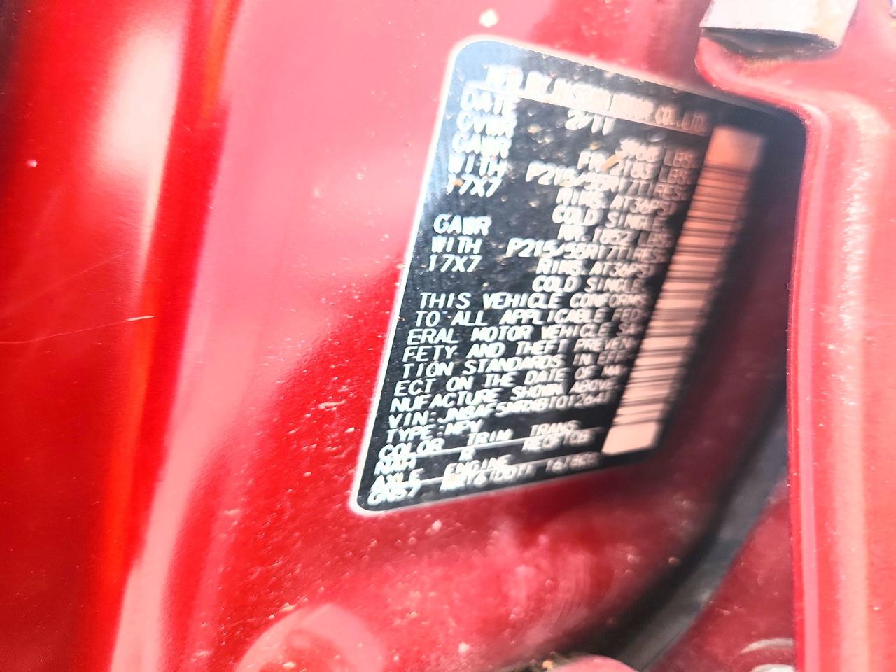 2011 Nissan Juke S Red vin: JN8AF5MRXBT012641