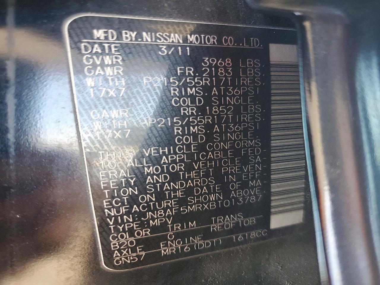 2011 Nissan Juke S Черный vin: JN8AF5MRXBT013787