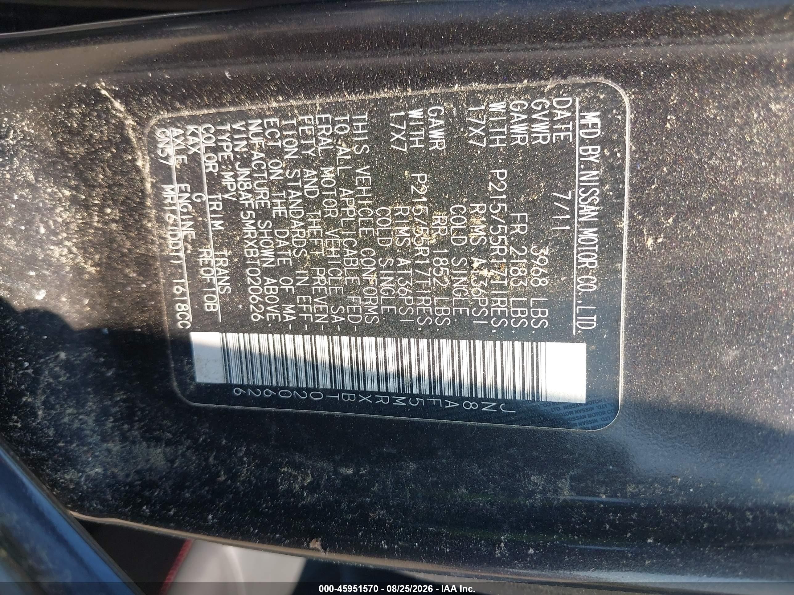 2011 Nissan Juke Sl Черный vin: JN8AF5MRXBT020626