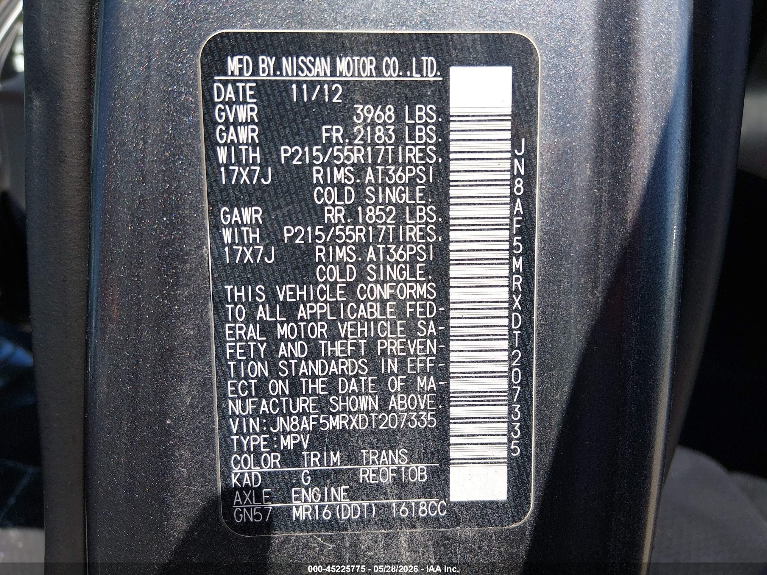 2013 Nissan Juke Sv Gray vin: JN8AF5MRXDT207335