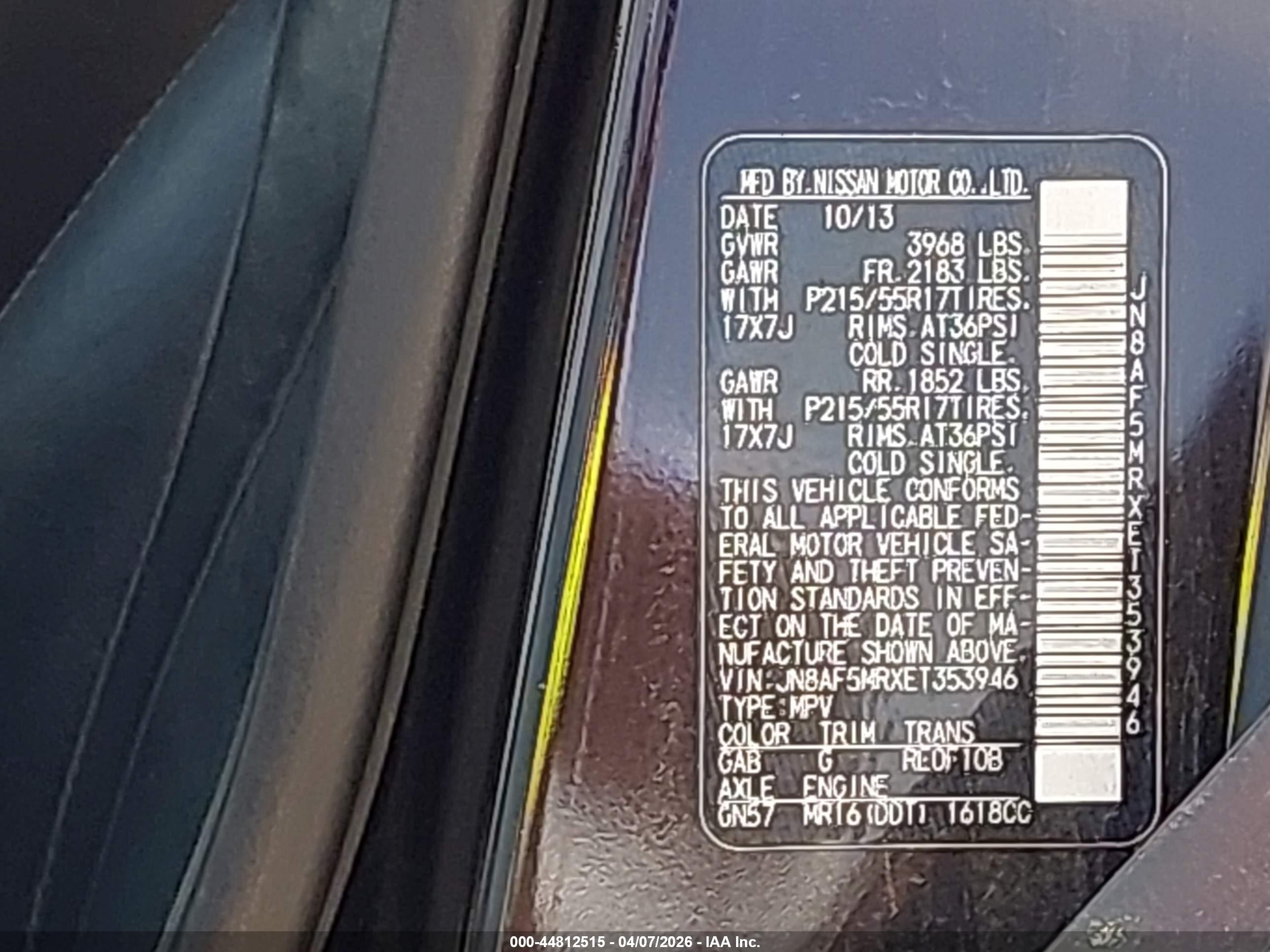 2014 Nissan Juke Sv Black vin: JN8AF5MRXET353946