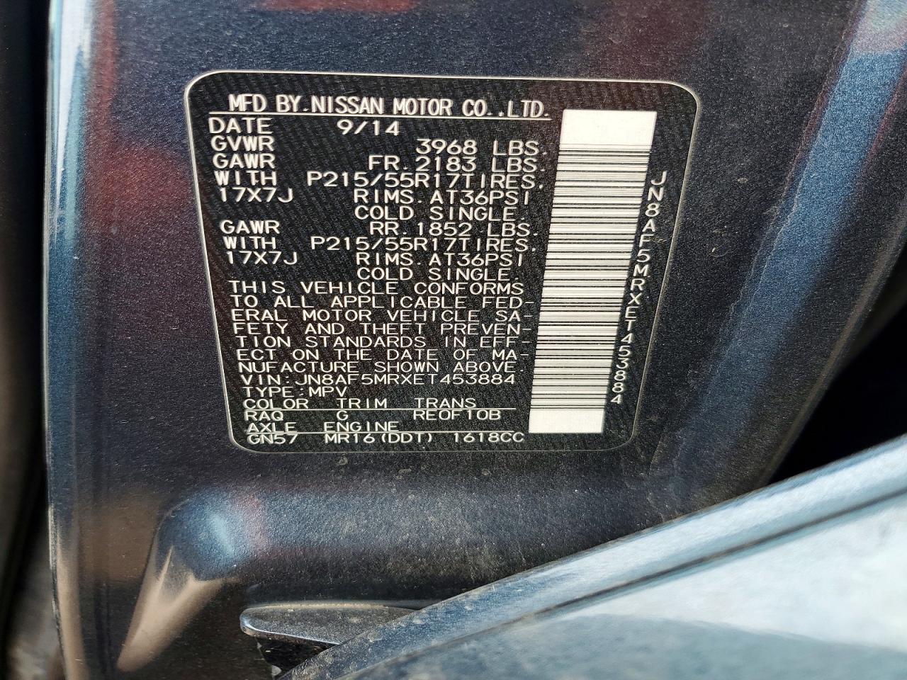 2014 Nissan Juke Sv Charcoal vin: JN8AF5MRXET453884