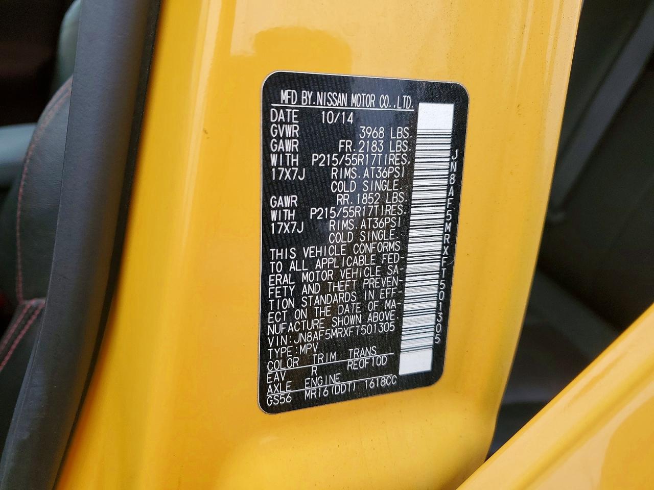 2015 Nissan Juke Sl Yellow vin: JN8AF5MRXFT501305