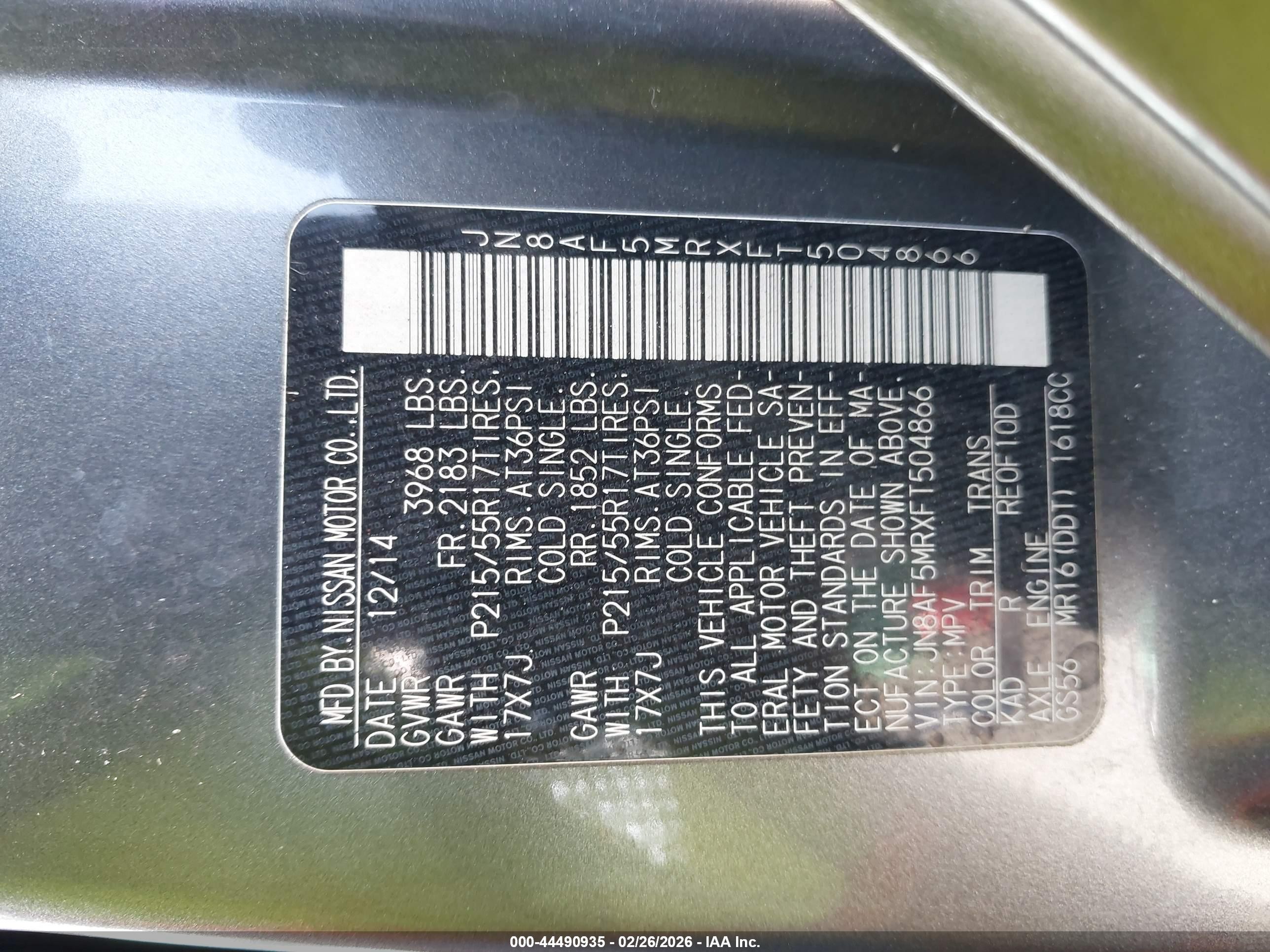 2015 Nissan Juke Sv Gray vin: JN8AF5MRXFT504866