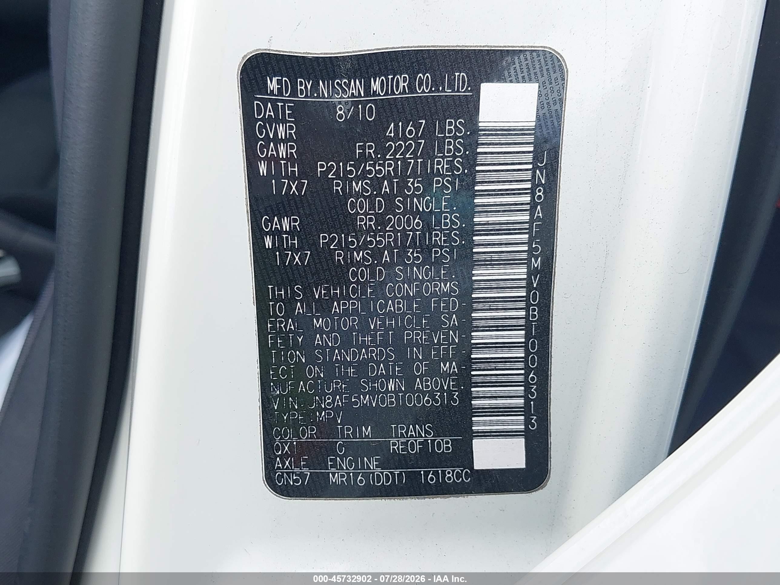 2011 Nissan Juke S White vin: JN8AF5MV0BT006313