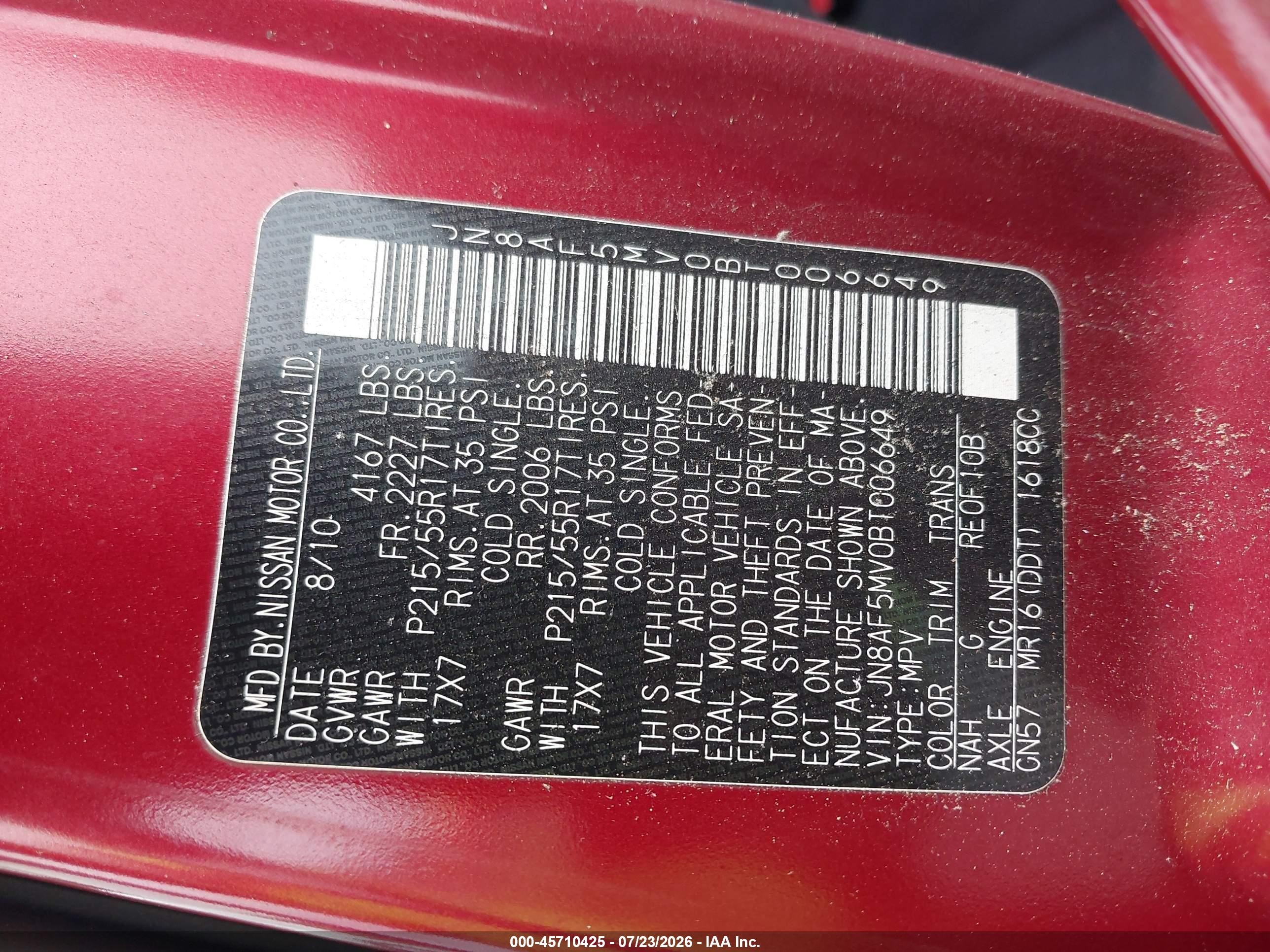 2011 Nissan Juke Sv Red vin: JN8AF5MV0BT006649