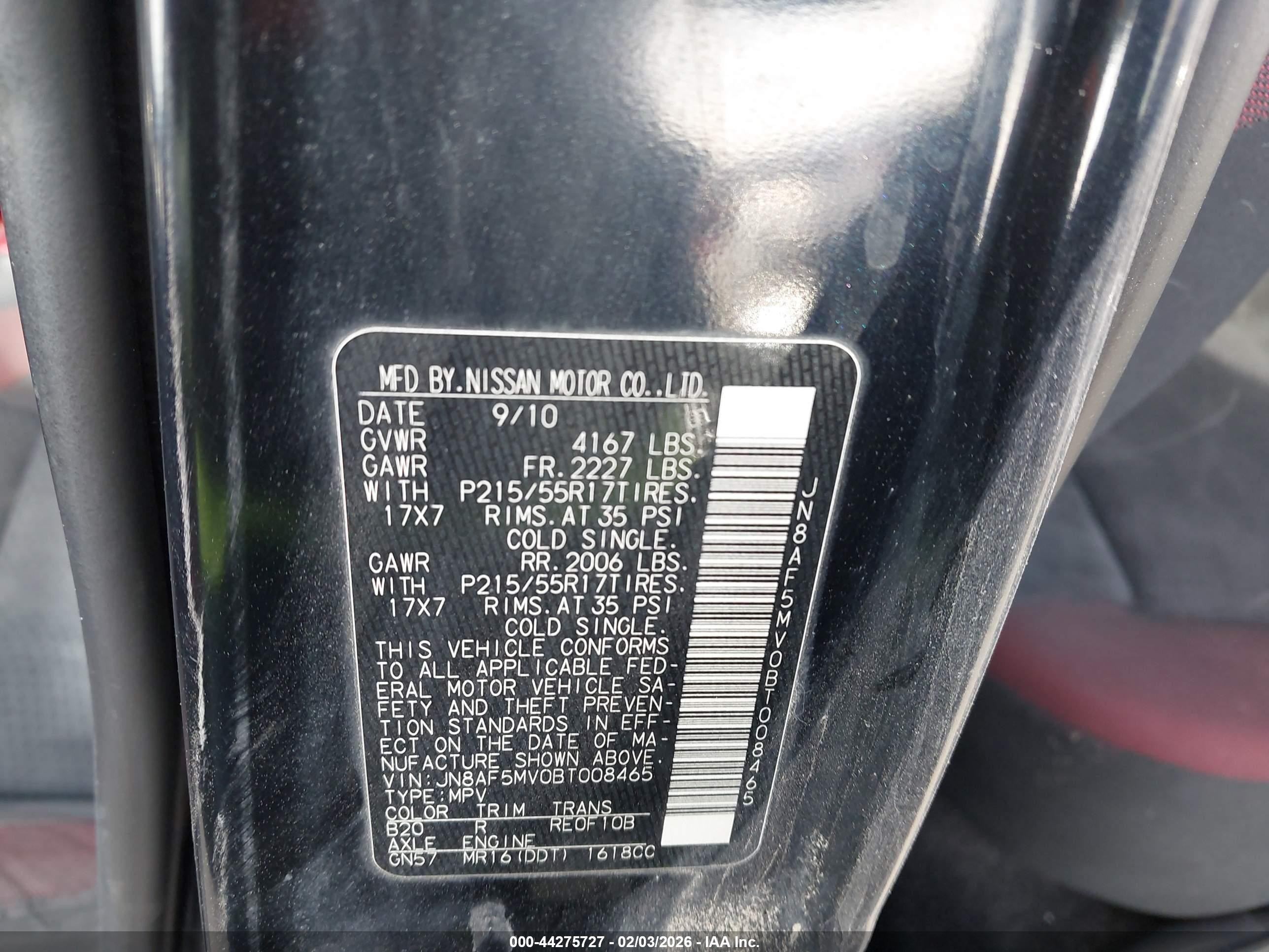 2011 Nissan Juke Sv Dark Blue vin: JN8AF5MV0BT008465