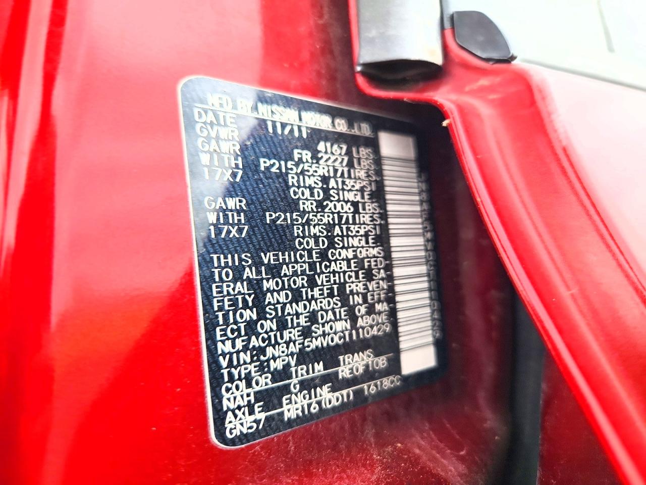 2012 Nissan Juke S Red vin: JN8AF5MV0CT110429