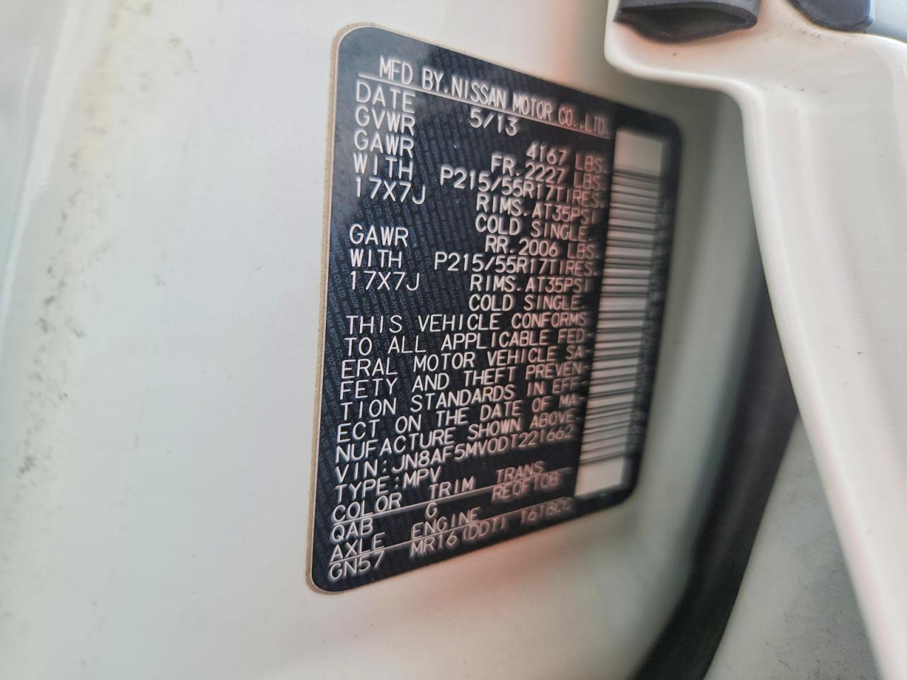 2013 Nissan Juke S White vin: JN8AF5MV0DT221662