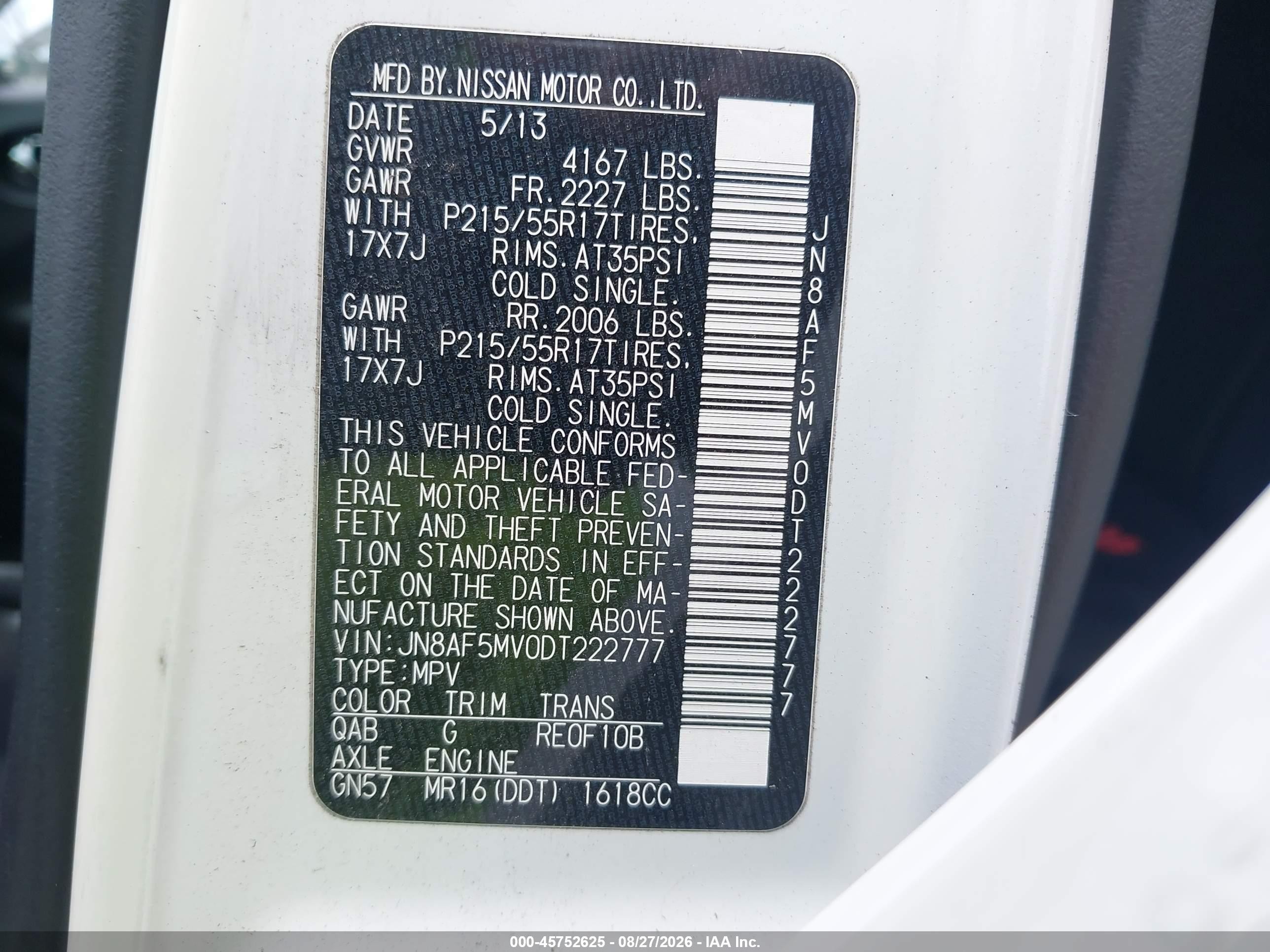 2013 Nissan Juke Sv White vin: JN8AF5MV0DT222777