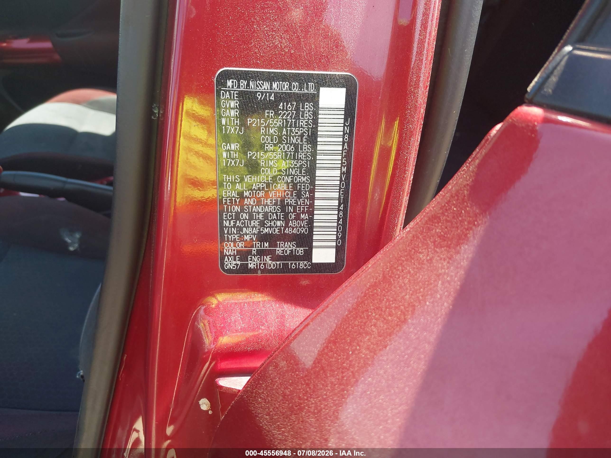 2014 Nissan Juke Sv Red vin: JN8AF5MV0ET484090