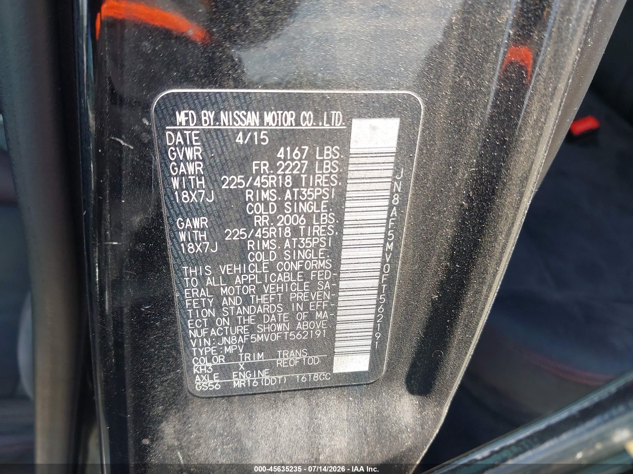 2015 Nissan Juke Nismo Black vin: JN8AF5MV0FT562191