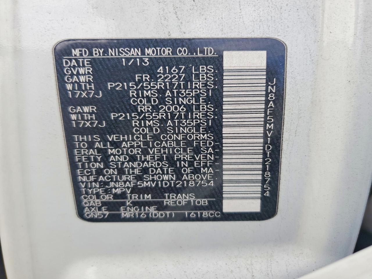 2013 Nissan Juke S White vin: JN8AF5MV1DT218754