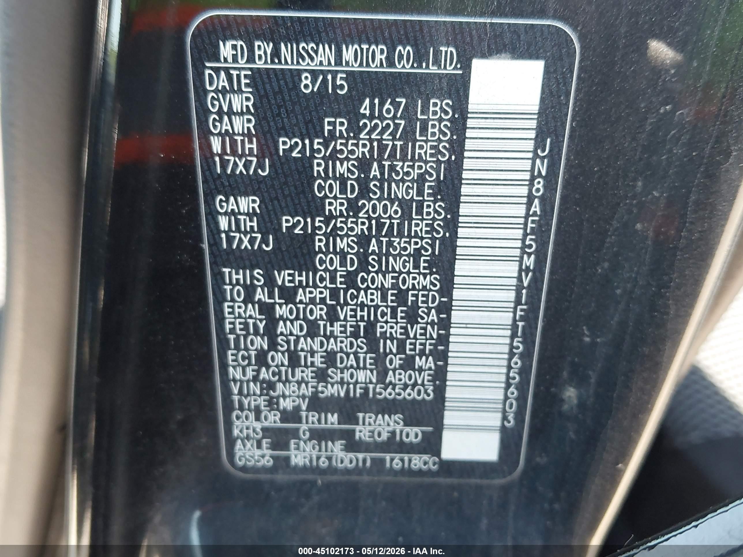 2015 Nissan Juke S Black vin: JN8AF5MV1FT565603