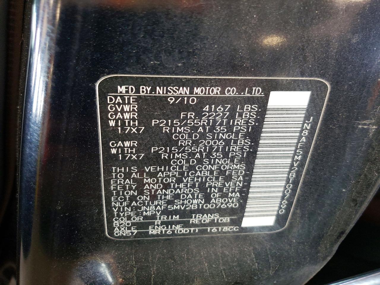 2011 Nissan Juke S Black vin: JN8AF5MV2BT007690