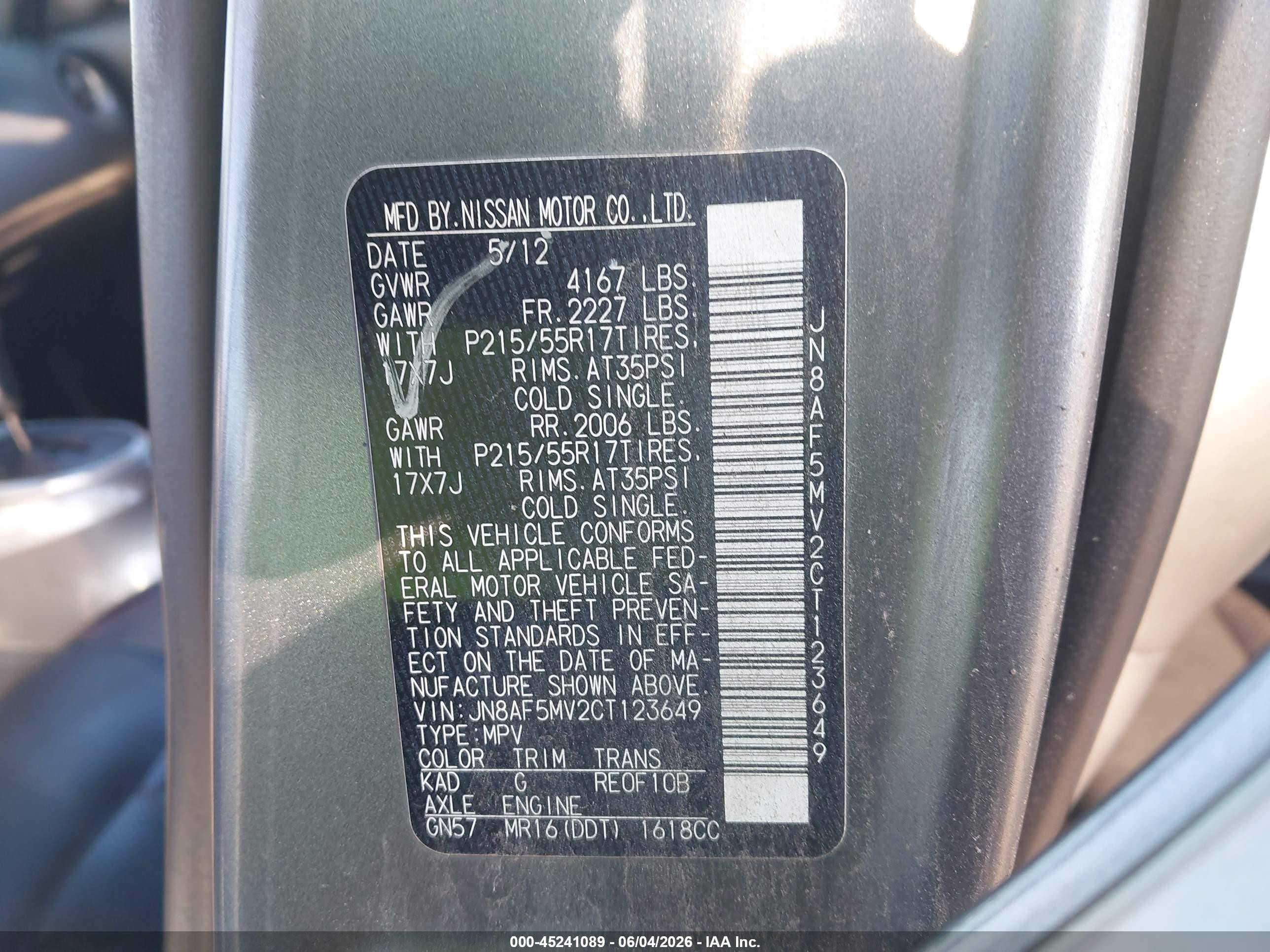 2012 Nissan Juke Sl Gray vin: JN8AF5MV2CT123649
