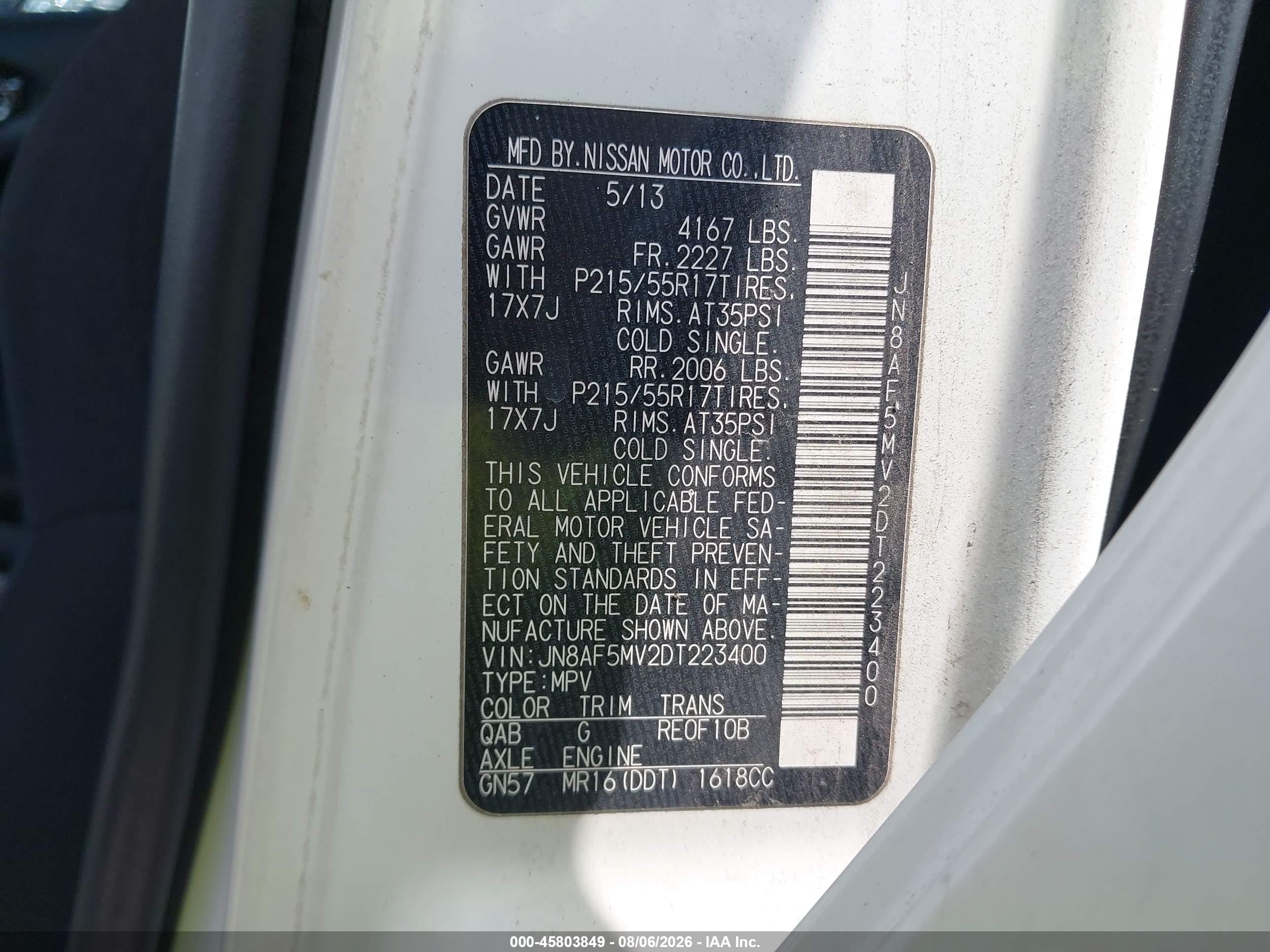 2013 Nissan Juke S White vin: JN8AF5MV2DT223400
