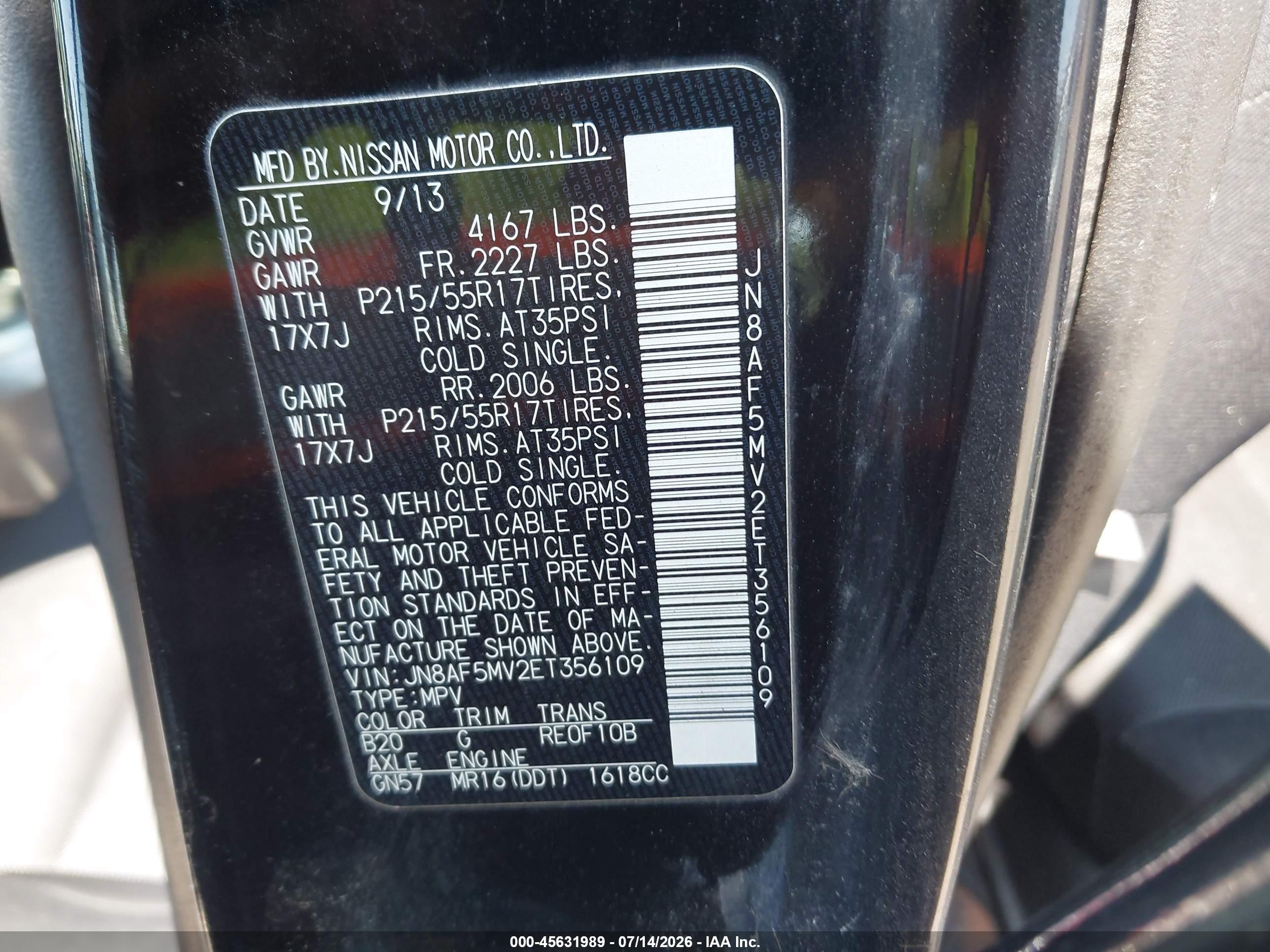 2014 Nissan Juke S Black vin: JN8AF5MV2ET356109
