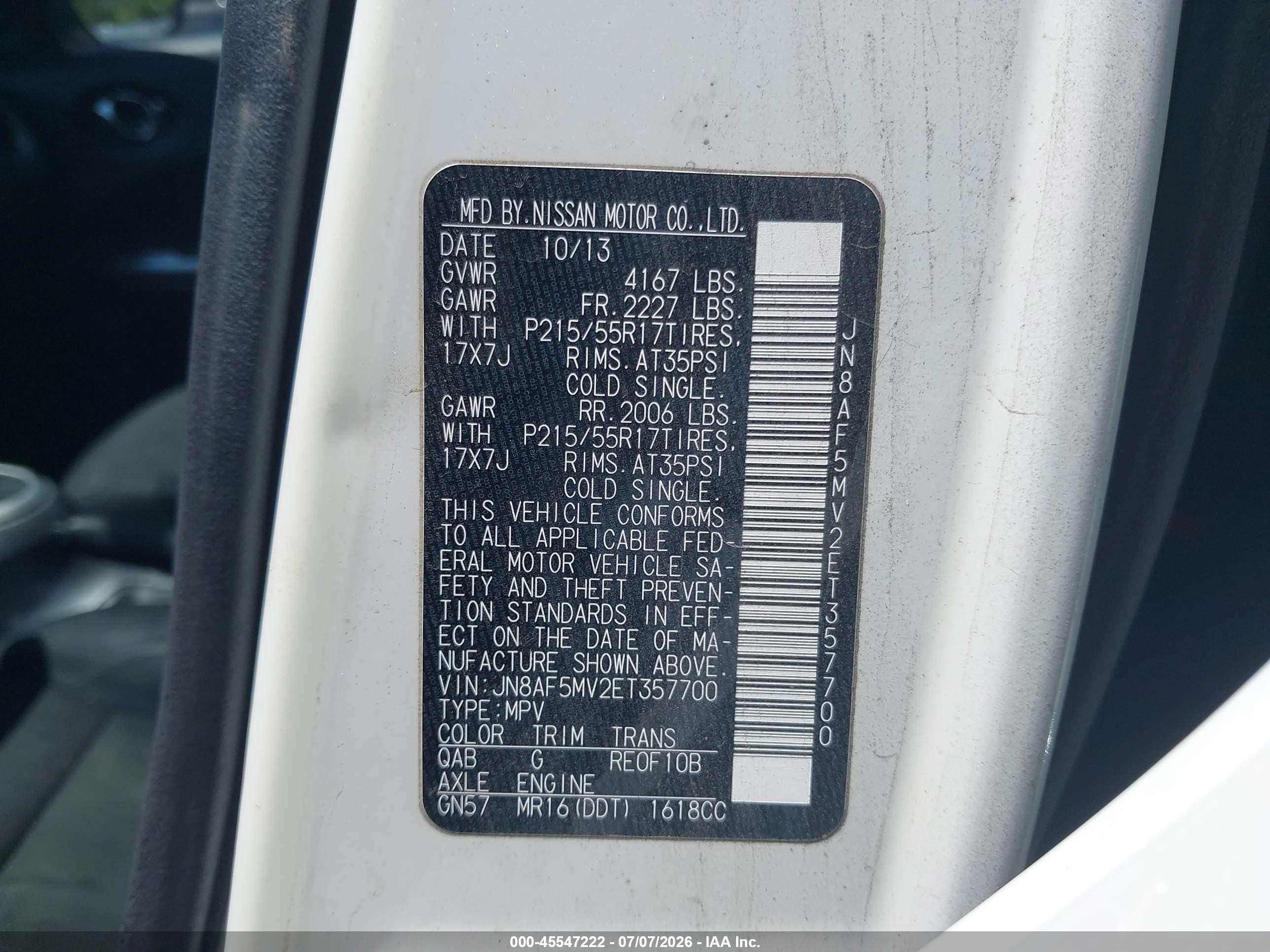 2014 Nissan Juke S White vin: JN8AF5MV2ET357700